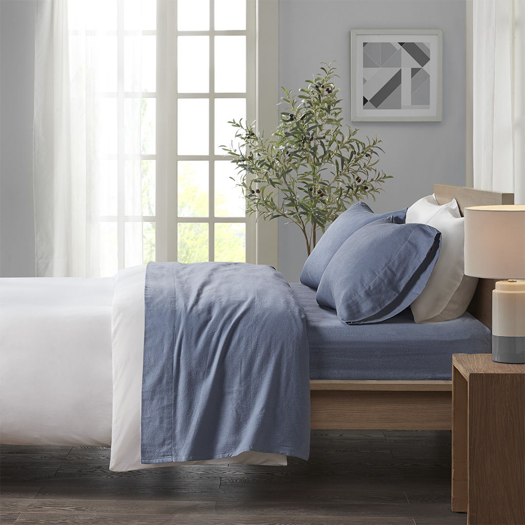 Cozy Flannel - King Sheet Set - Blue Solid