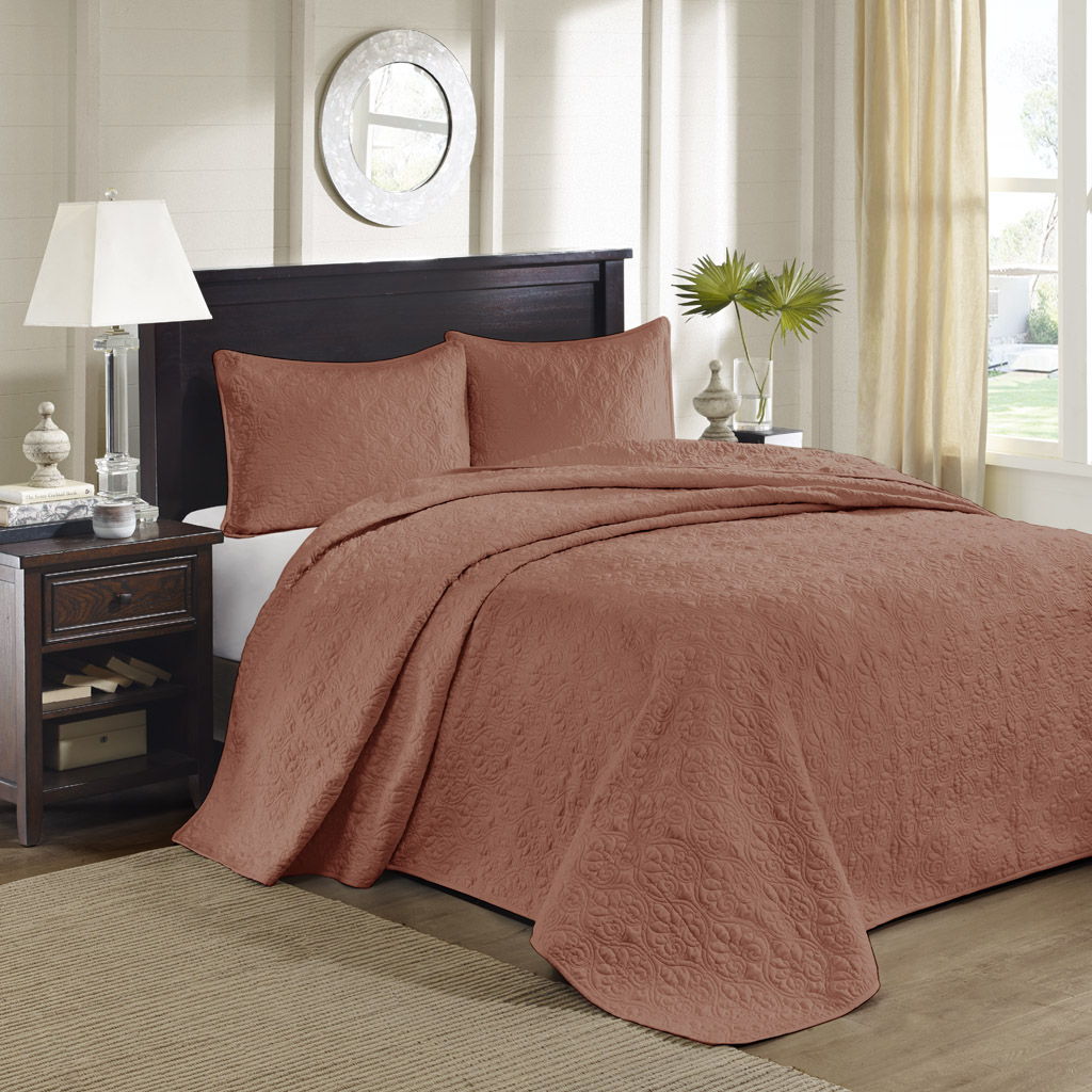 Quebec - 3 Piece King Reversible Bedspread Set - Clay Red