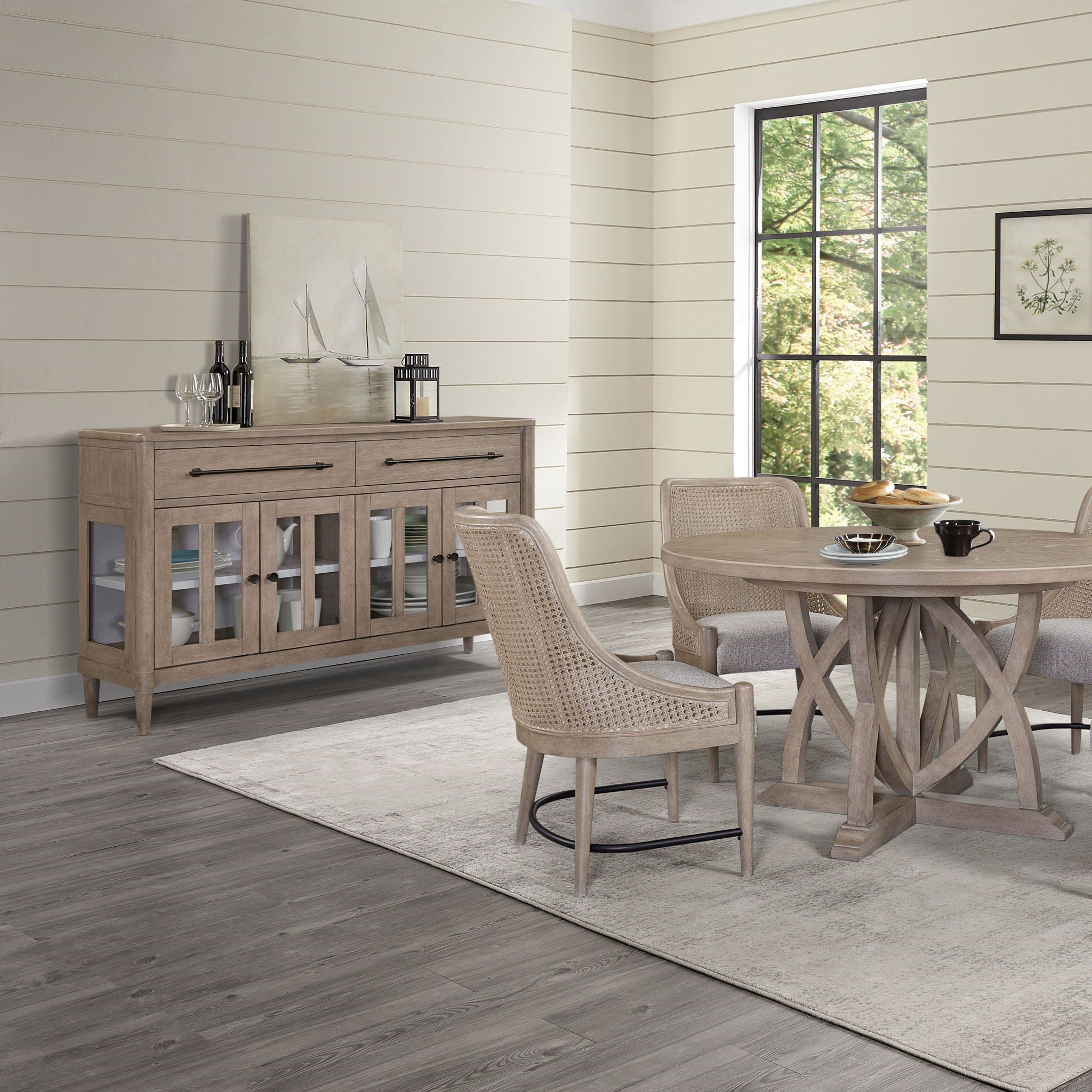 Power Ready - Buffet With Glass Cabinet Doors - Sand