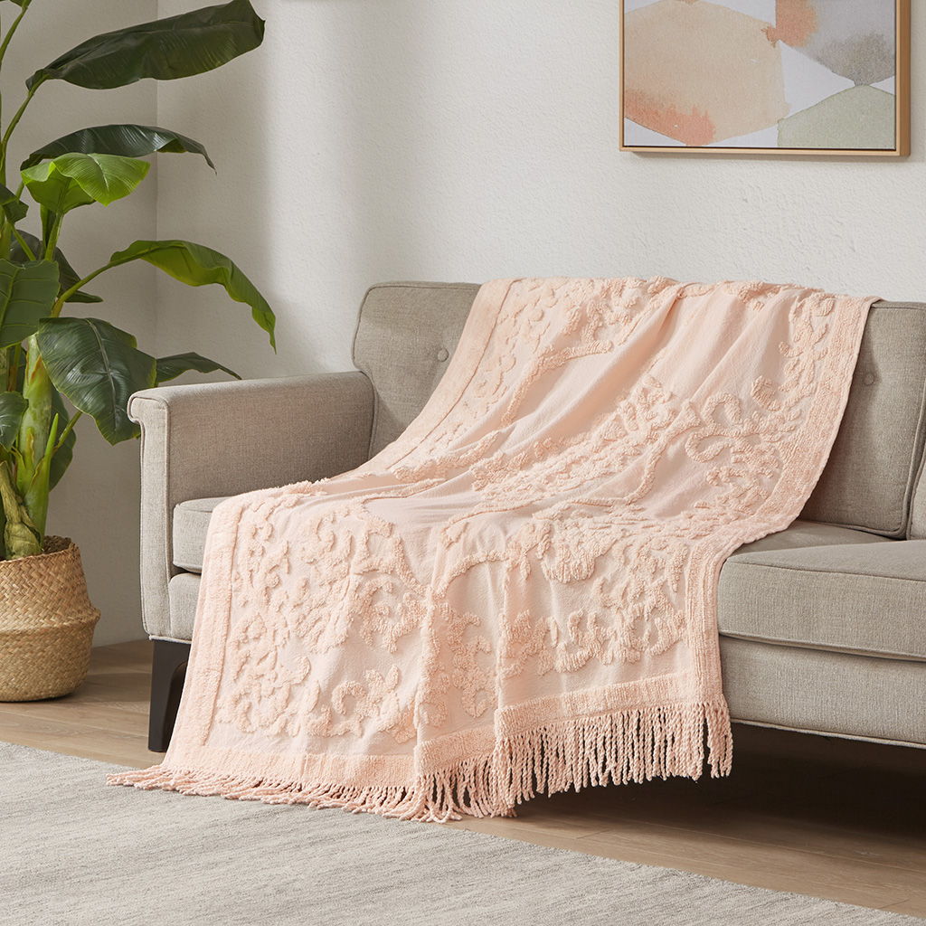 Chloe - Throw With Fringe Tassel - Blush