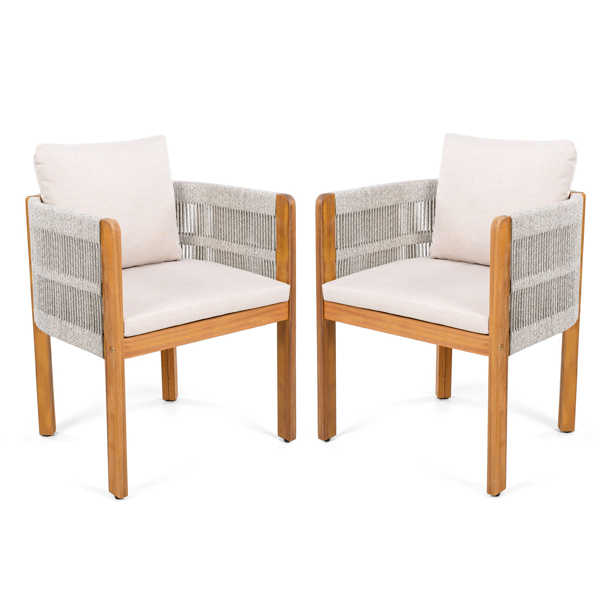 Outdoor Dining Chairs & Rope Handles (Set of 2) - Beige / Teak
