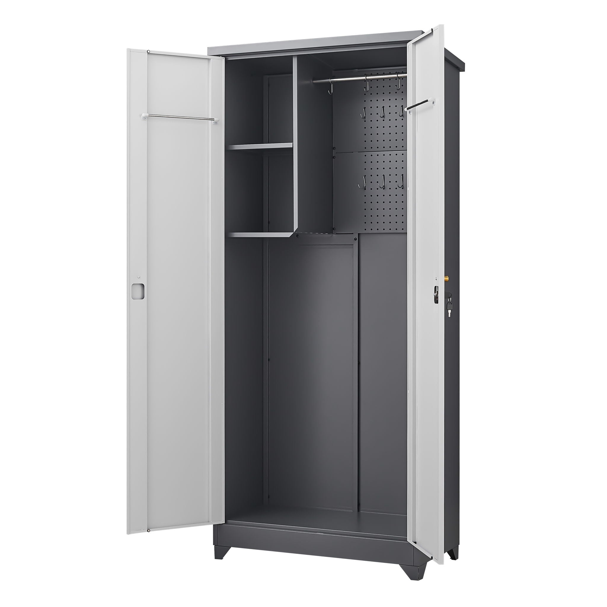 Outdoor Cabinet, Large Capacity Storage Vertical Tall Design With Shelves And Secure Lock