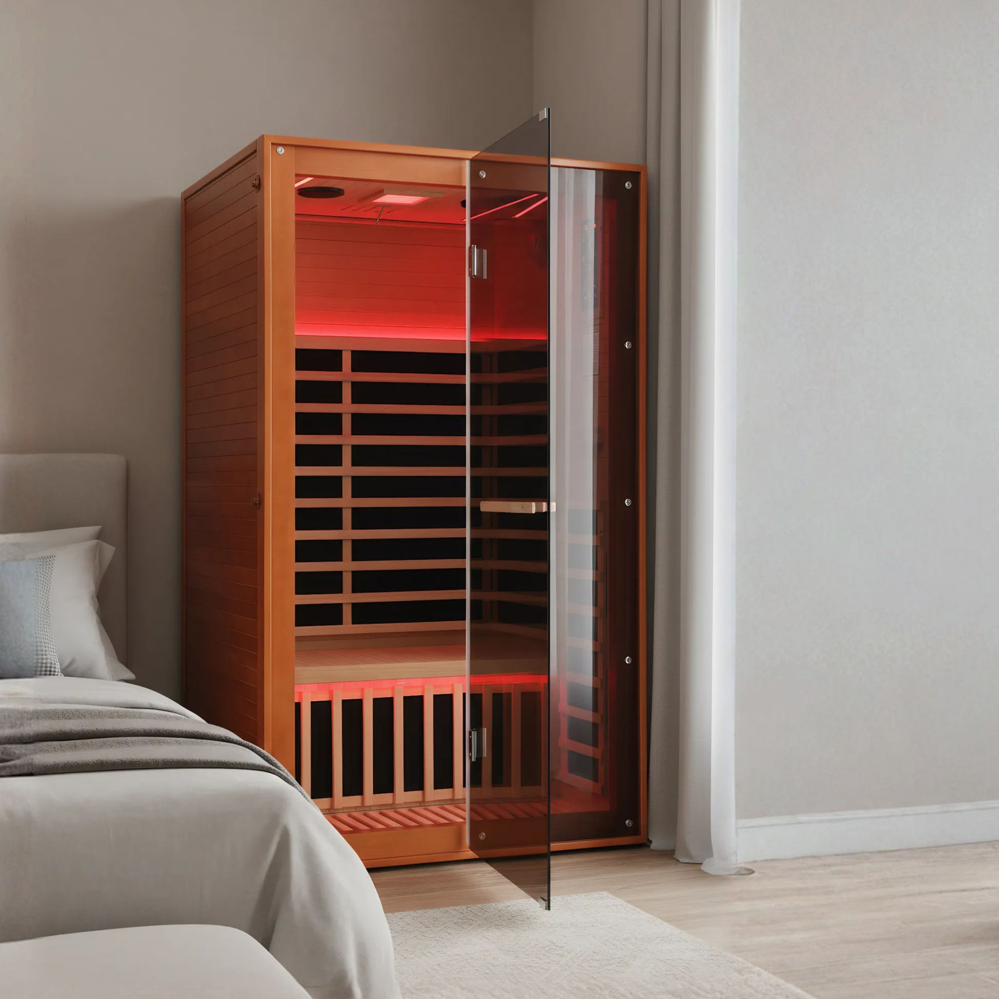 Double Sauna Room With Carbon Heating Plates - American White Oak