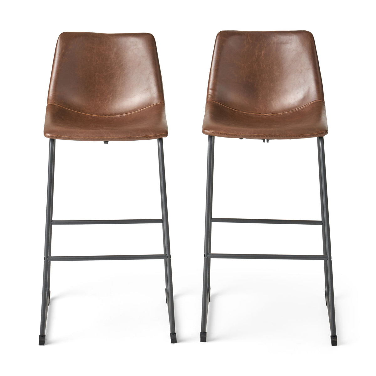 Barstool With Upholstery And Foot Rail - Vintage Brown