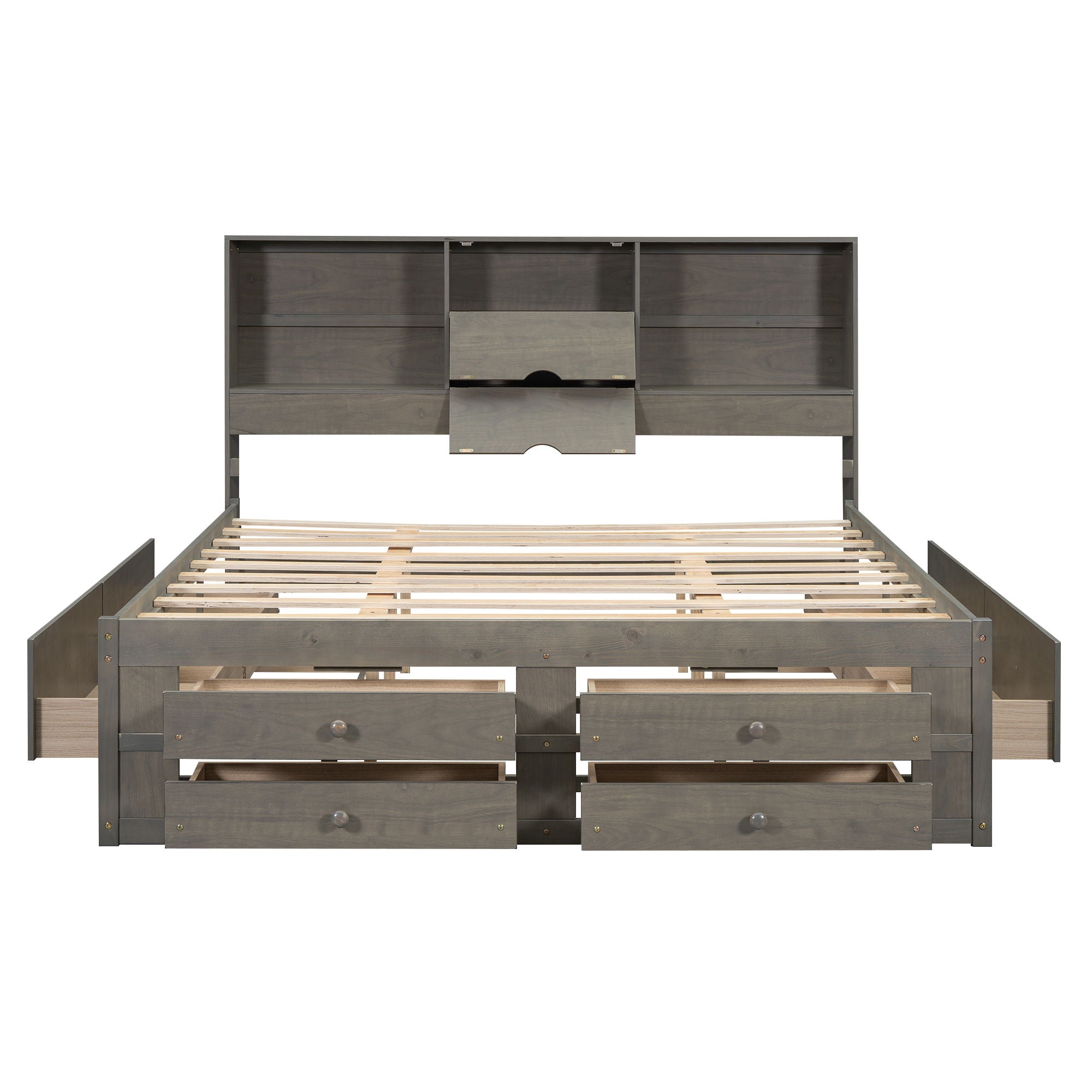 Platform Bed With Storage Headboard And 8 Drawers