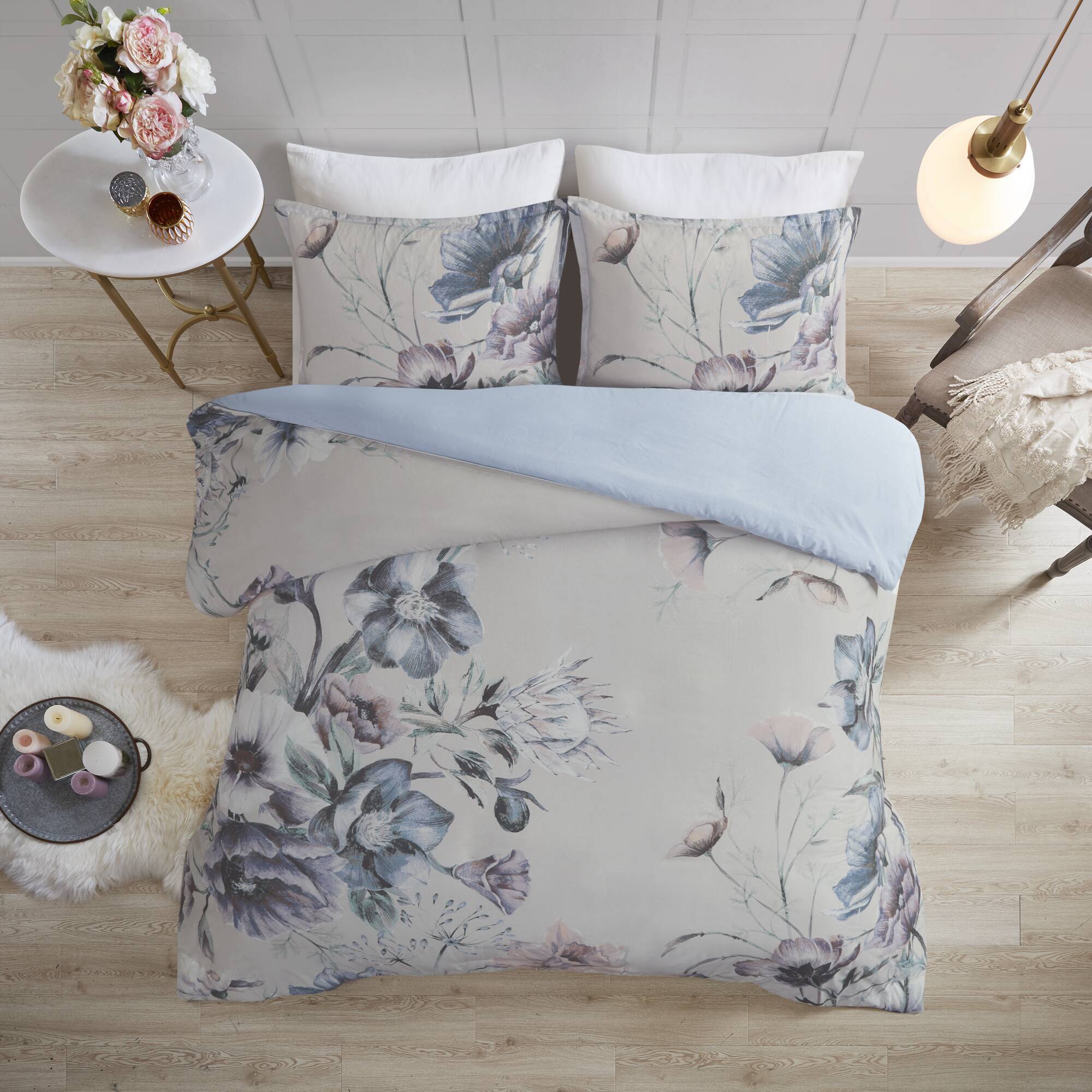 Cassandra - 3 Piece Printed Duvet Cover Set - Blue