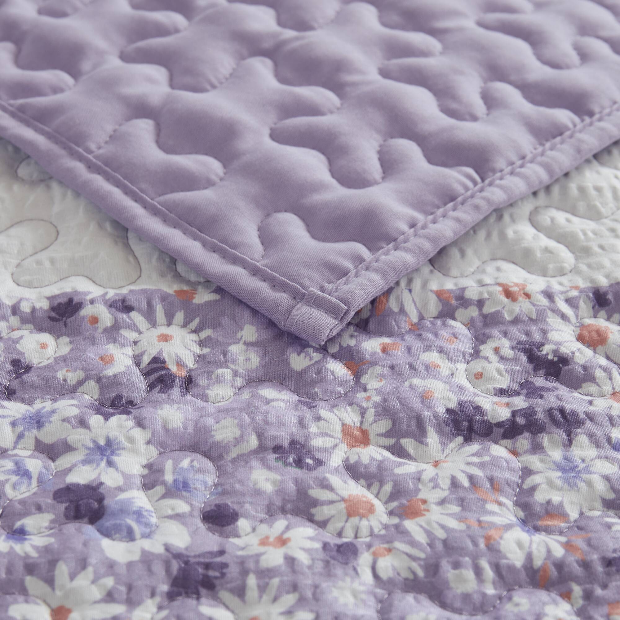Caralie - Full/Queen 4 Piece Seersucker Quilt Set With Throw - Purple