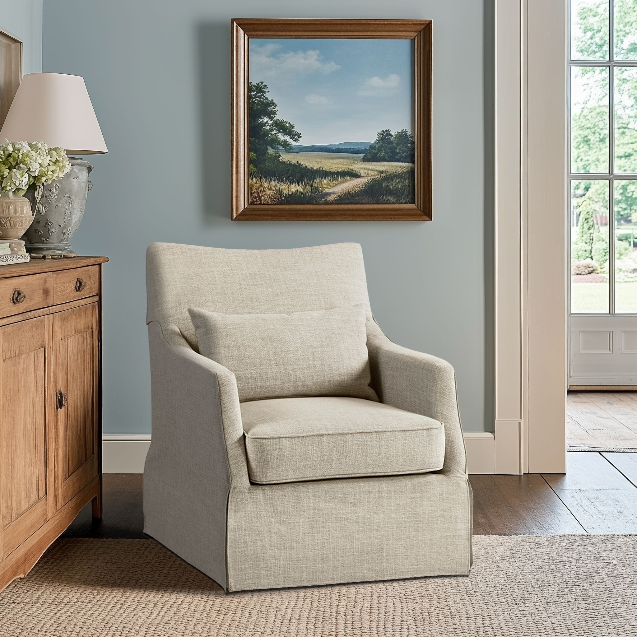 London - Skirted Swivel Chair - Beige Multi