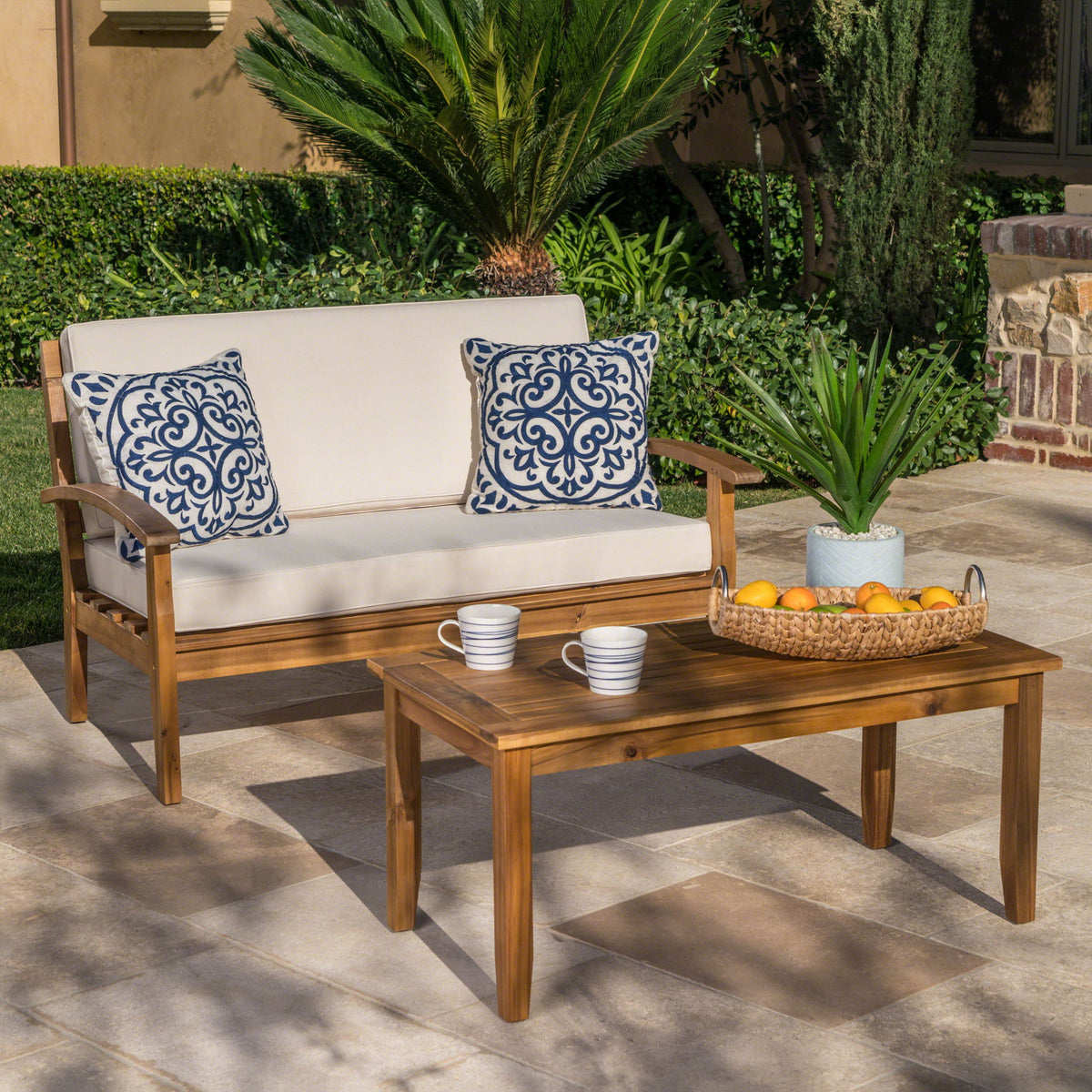 Outdoor Chat Set With Coffee Table And Loveseat