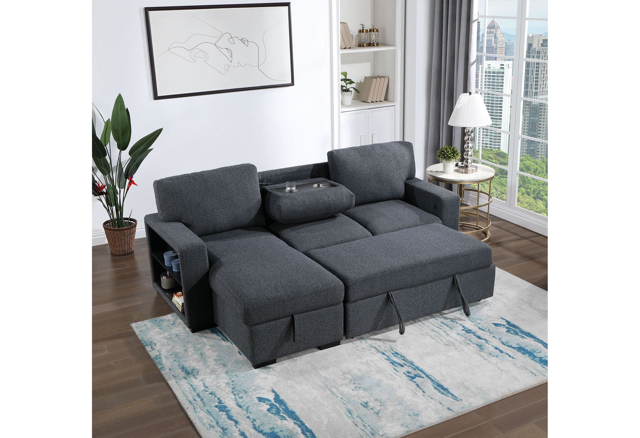 U0202 - Reversible Chaise With Storage - Dark Gray