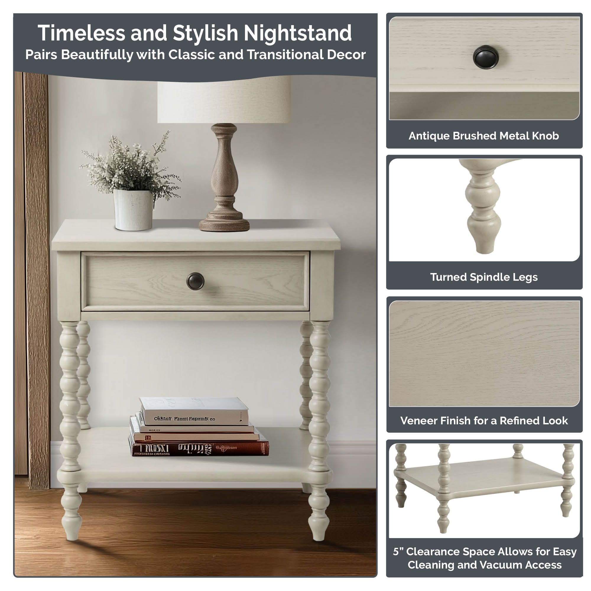 Beckett - Turned Spindle Nightstand With Drawer & Shelf - Natural