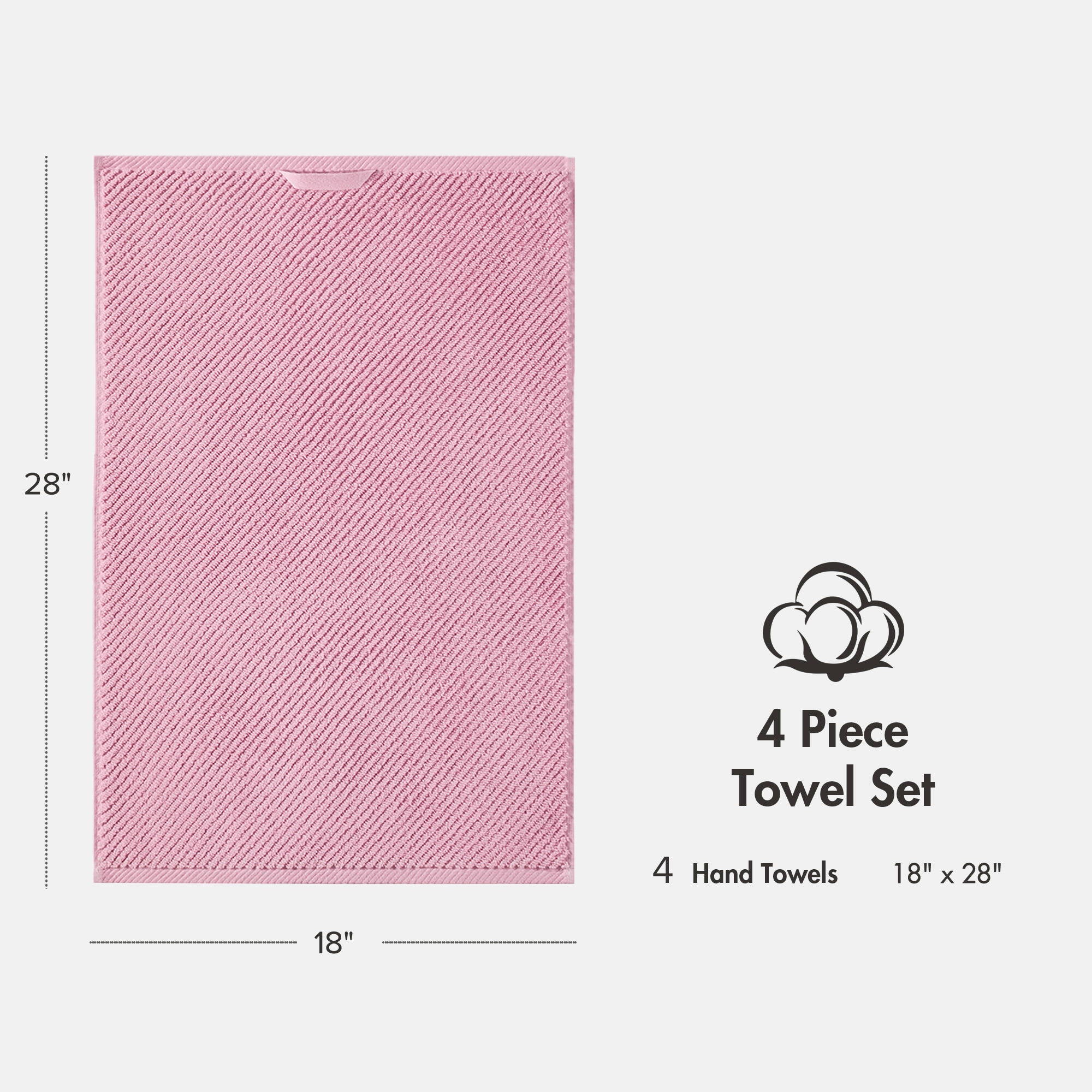 Diagonal Ribbed - 4 Piece Hand Towels Set - Pink