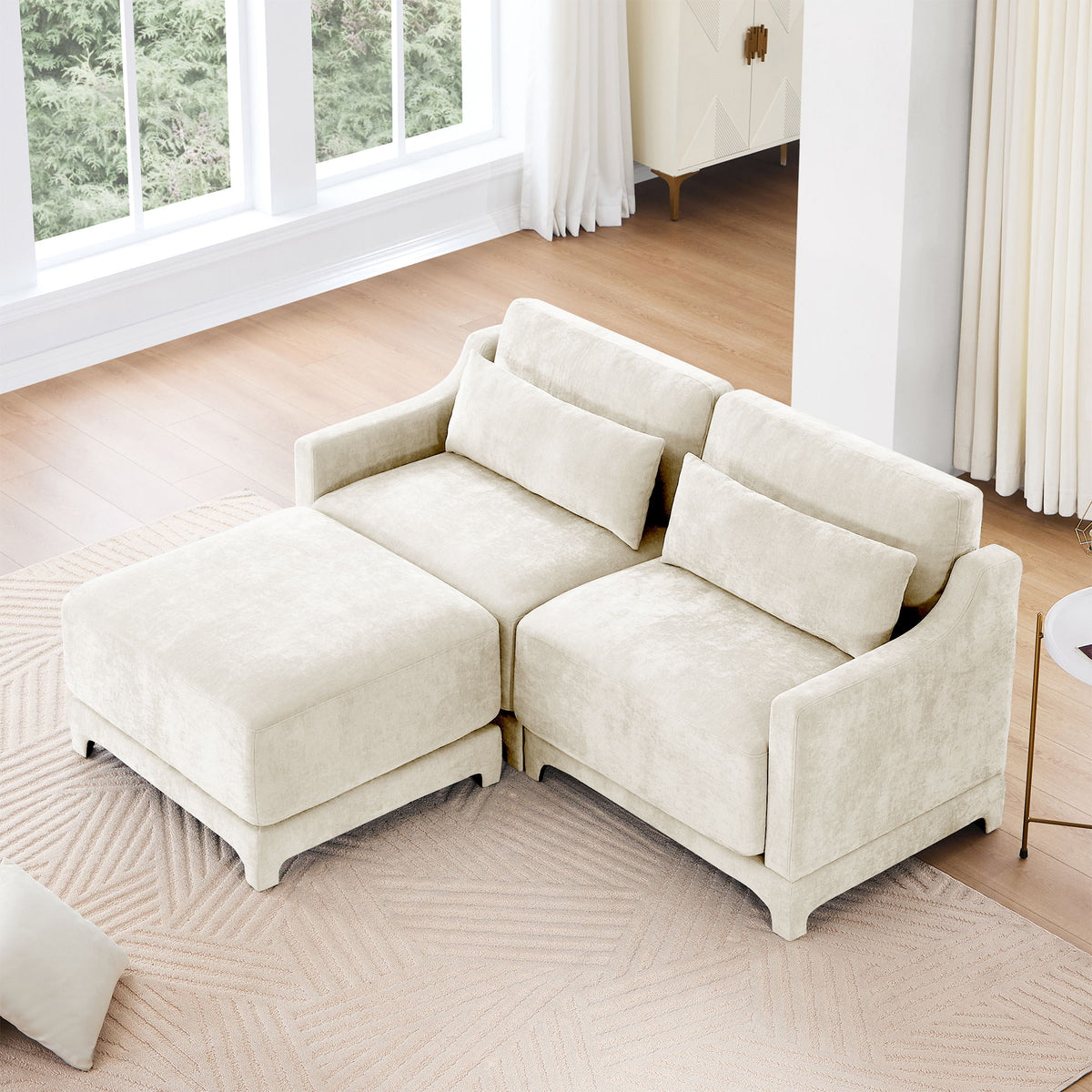 Stylish Sofa With Ottoman And Lumbar Pillows, Ergonomic Design