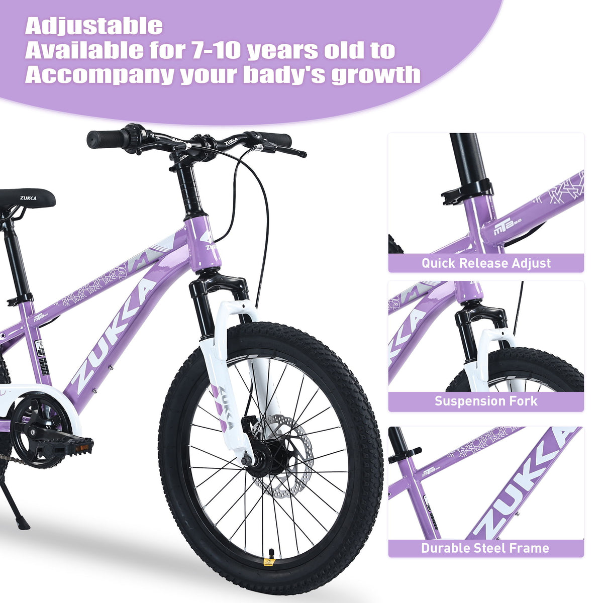 Zukka - 20" Mountain Bike With Adjustable Saddle And Suspension Fork