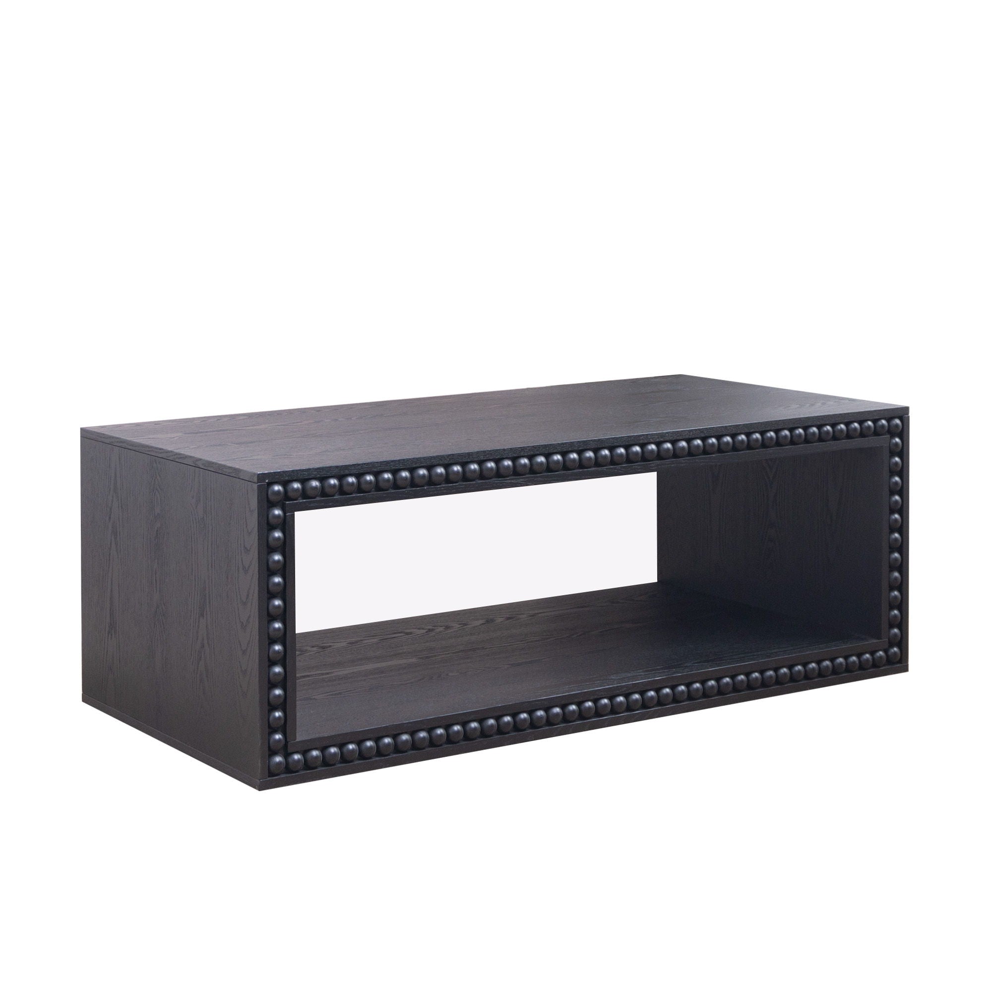 Beaded Edge Coffee Table, Rectangular Center Table With Open Storage Shelf - Black