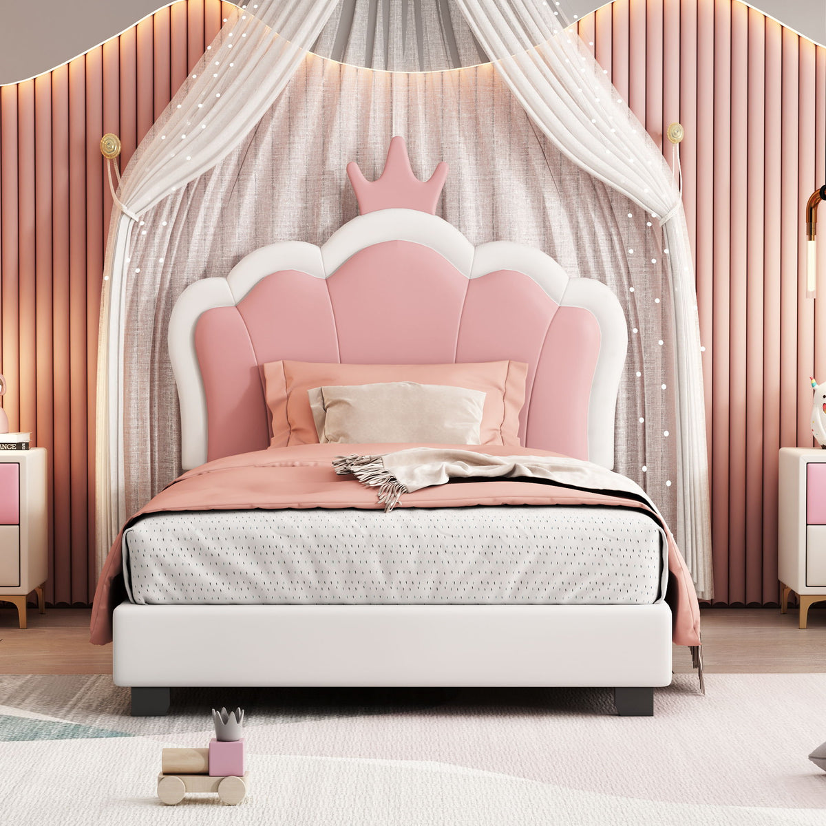 Upholstered Princess Platform Bed With Crown Headboard