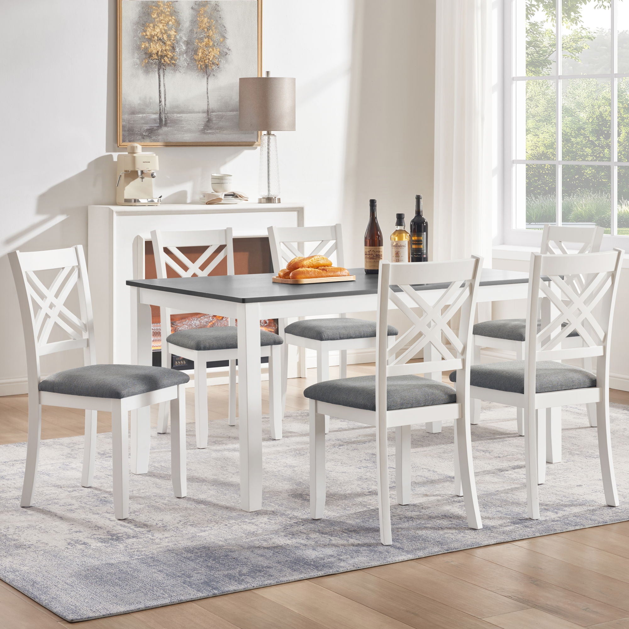 Kitchen Dining Set, Rectangular Dining Table & Upholstered Chairs