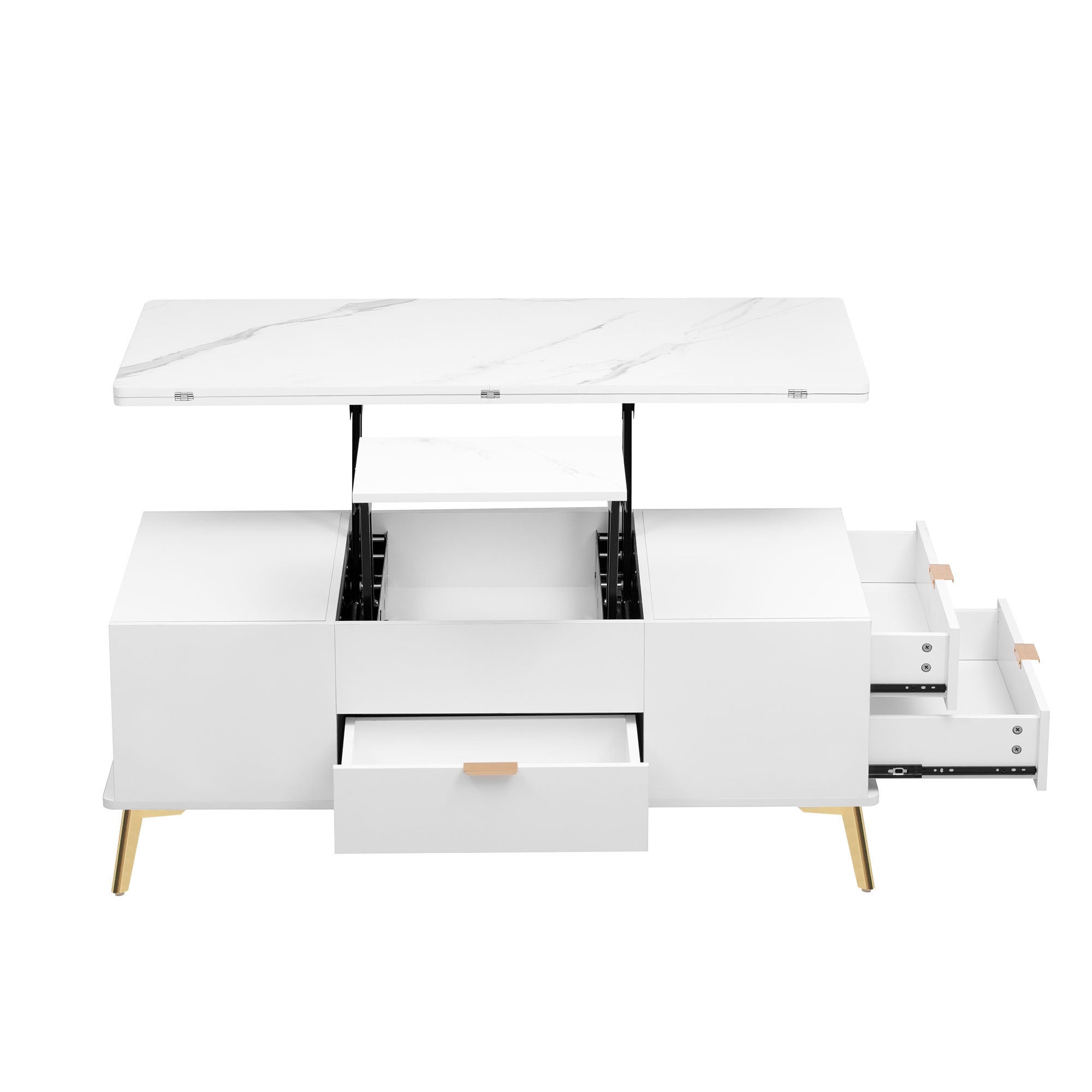 Modern Lift Top Coffee Table Multi Functional Table with Drawers in White