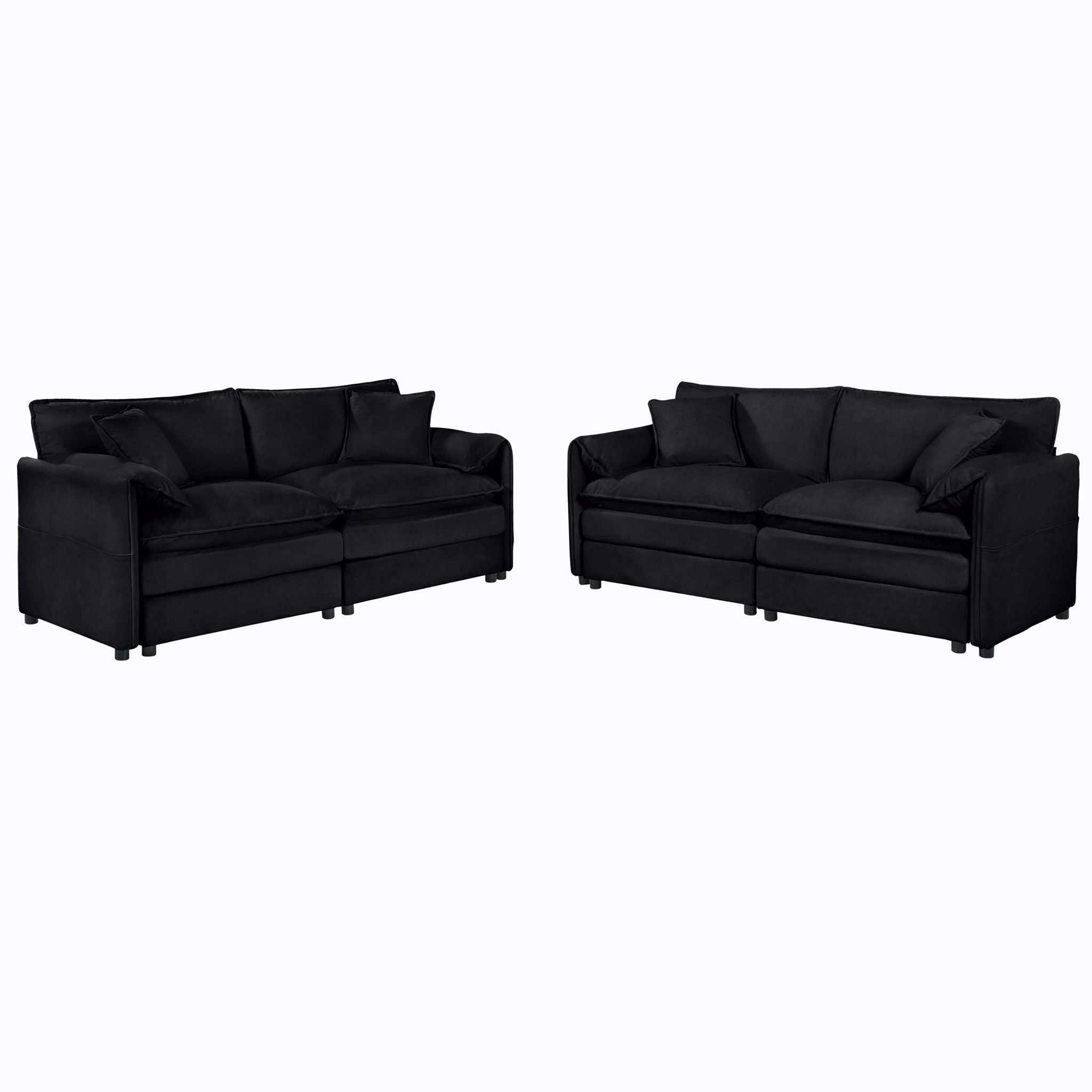 Modern Oversized Deep Seat Luxury 2 Piece Sofa Set With 4 Pillows