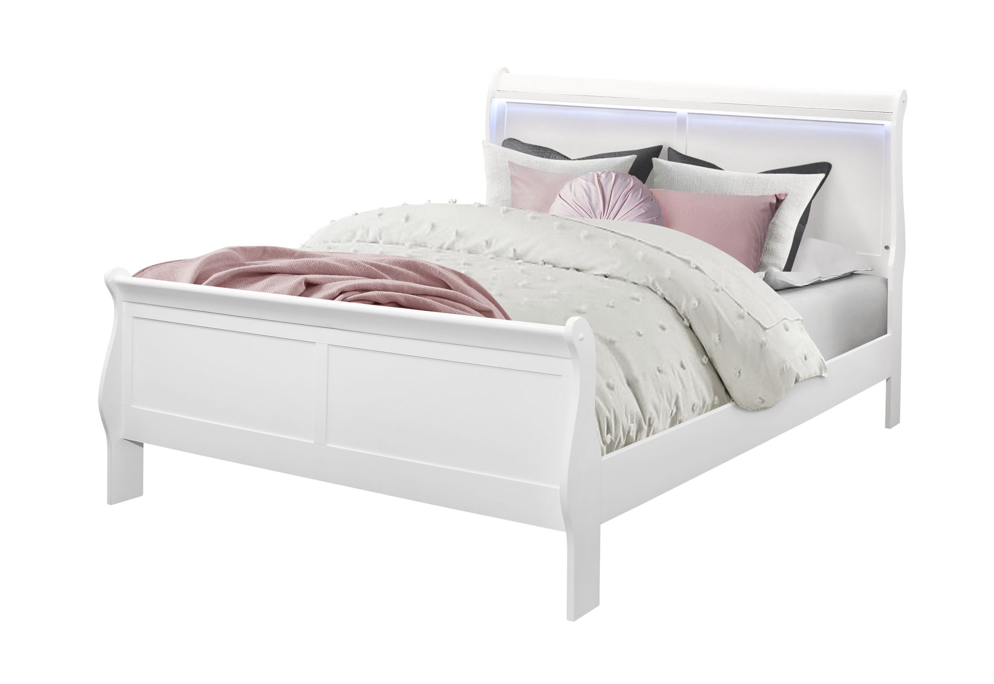 Charlie - Queen Bed Headboard With LED & Footboard - White