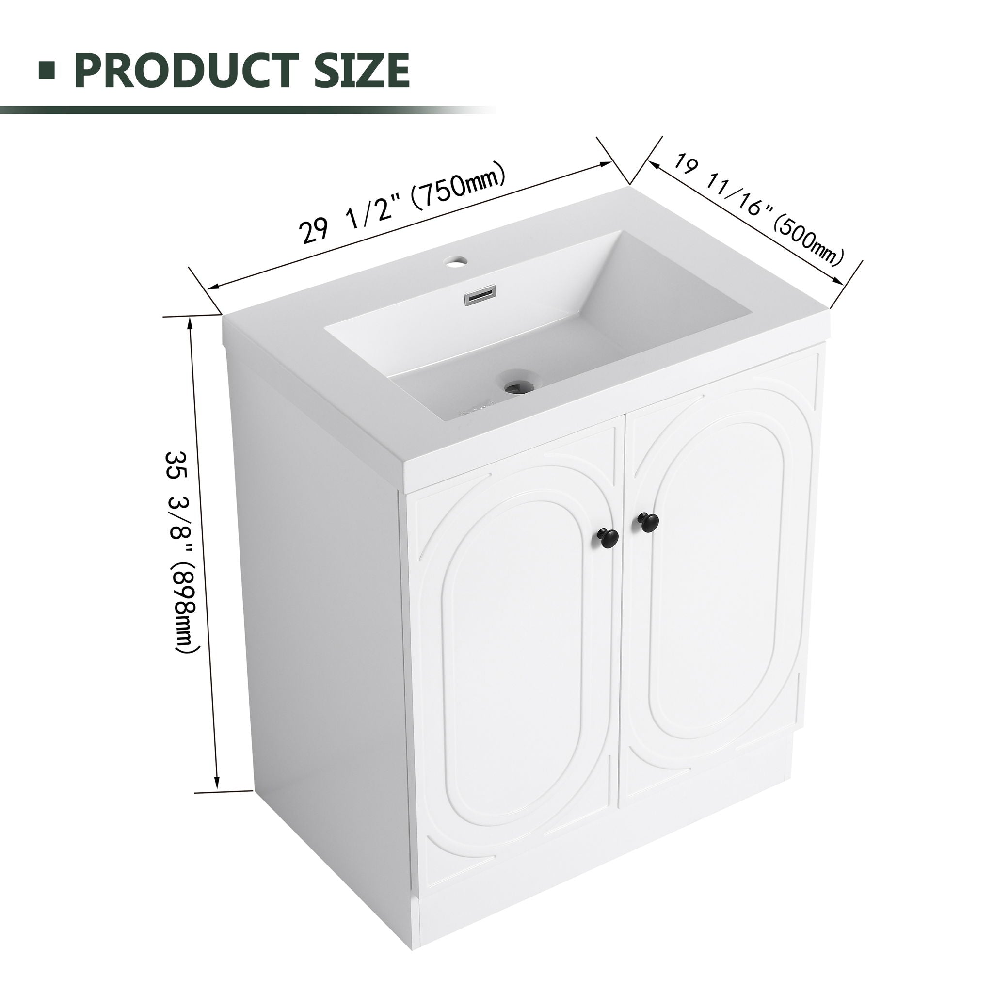 Contemporary Freestanding Bathroom Vanity With Resin Sink & Soft-Close Cabinet Doors