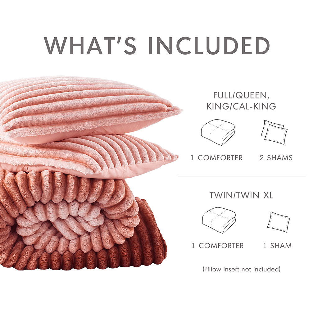 Avril - Full/Queen Fluffy Ribbed Plush Comforter Set - Blush Ombre