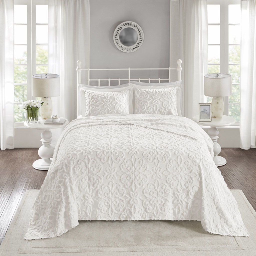 Sabrina - King 3 Piece Tufted Bedspread Set - Off White