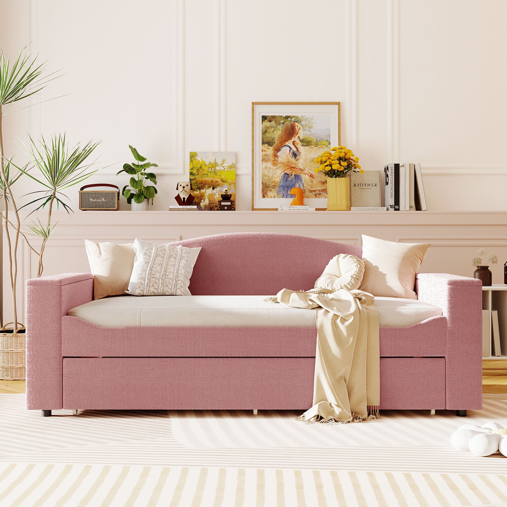 Upholstered Daybed With Storage Armrests, Trundle And Latest Integrated tooth Audio System