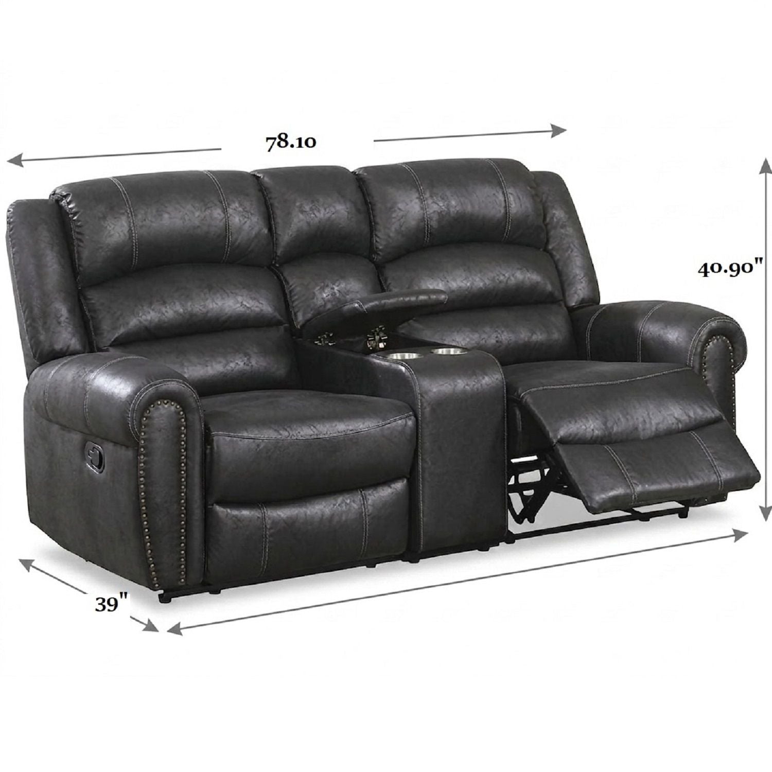 Power Reclining Loveseat With USB Port And Cup Holder Console - Black