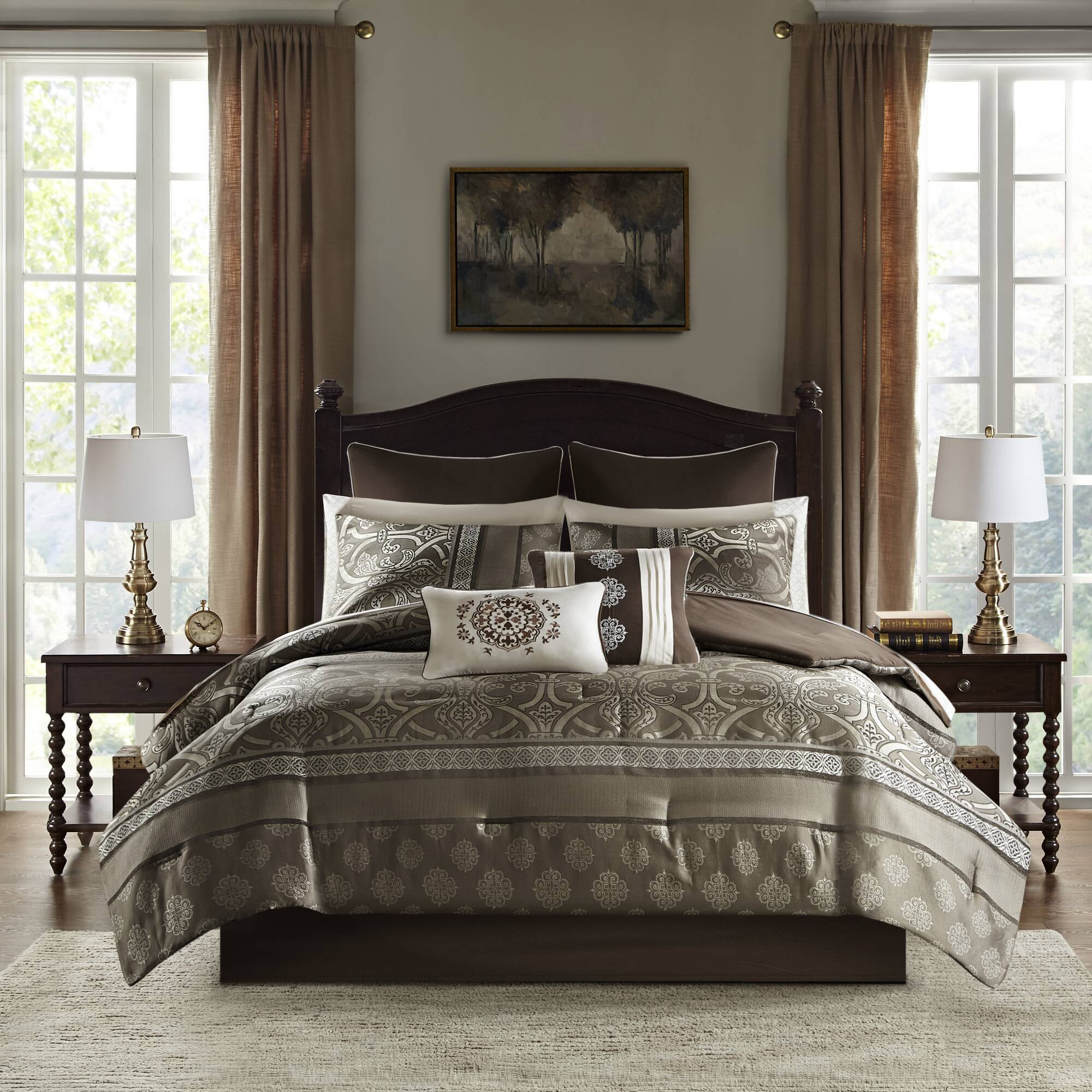 Zara - Queen 16 Piece Complete Bedding Set With 2 Sheet Sets - Brown
