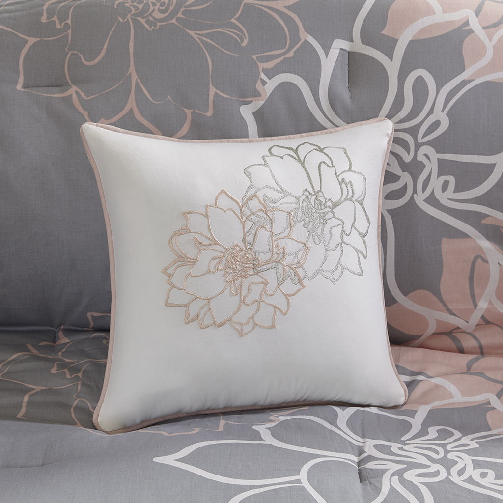 Lola - Twin Comforter Set - Gray / Blush