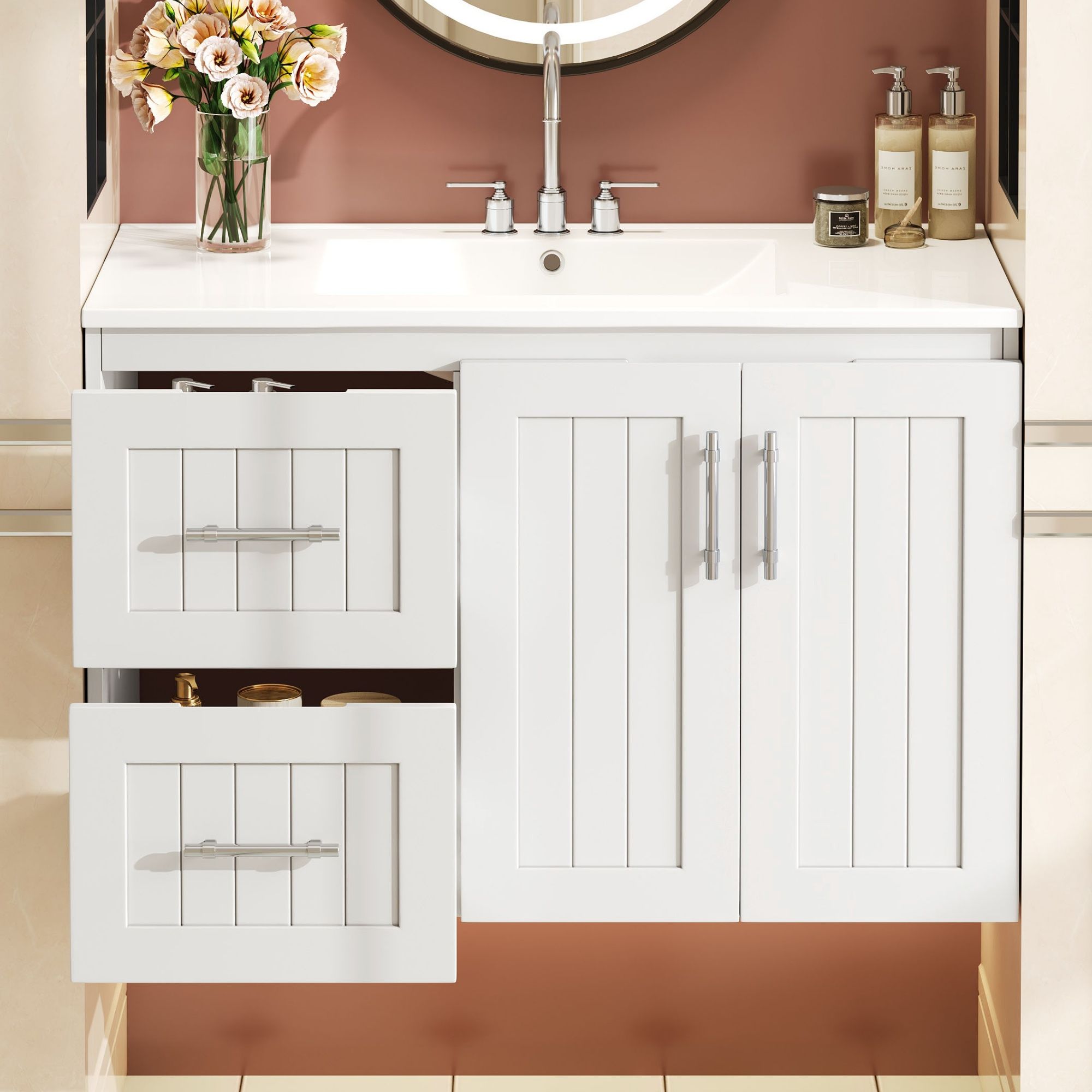 Wall Mounted Bathroom Vanity & Sink, 2 Drawers