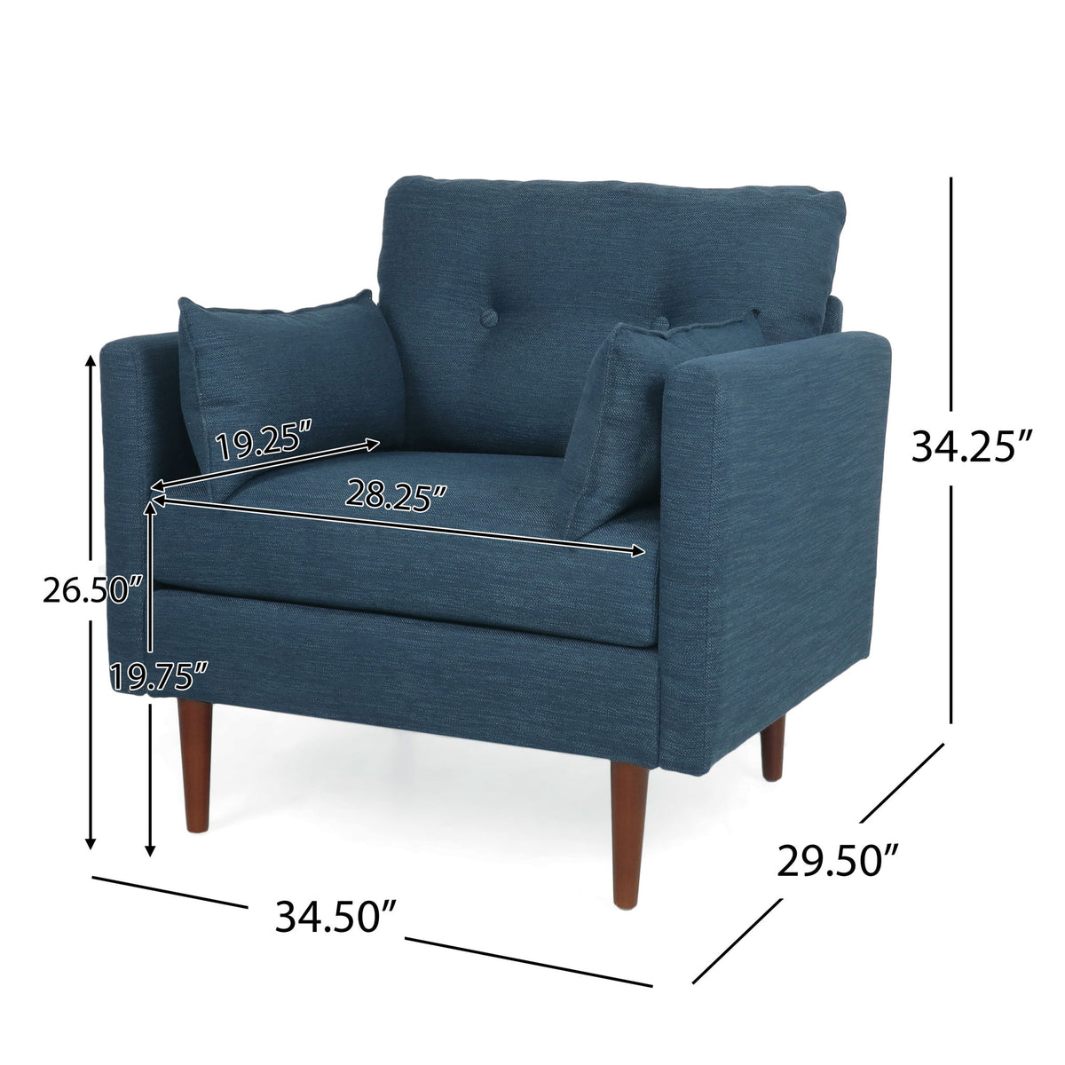 Enchantica - Upholstered Fabric Club Chair With Button Tufted And 2 Accent Pillows