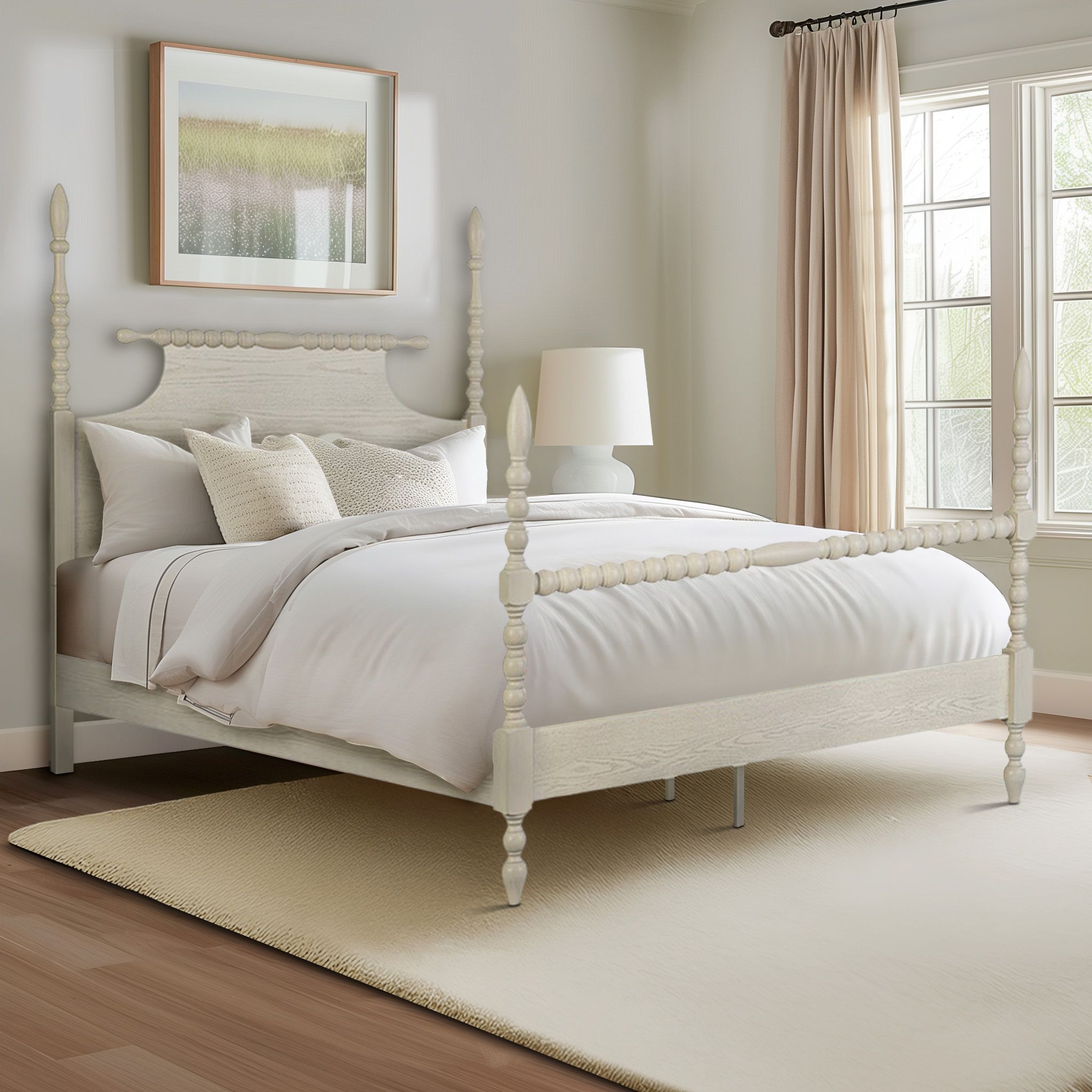 Beckett - Full Turned Wood Spindle Bed - Antique Cream