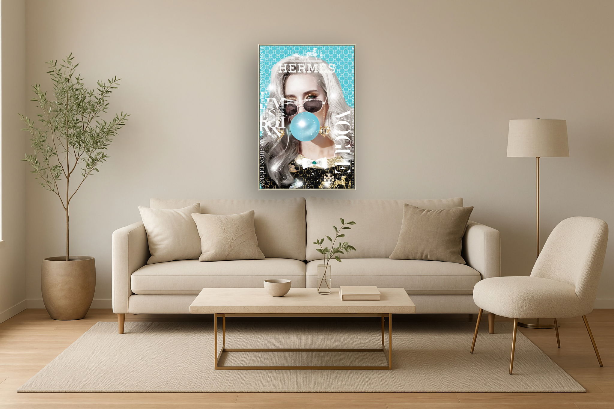 Gilded Glam Pop - 32" x 47" Framed Wall Art - Light Blue