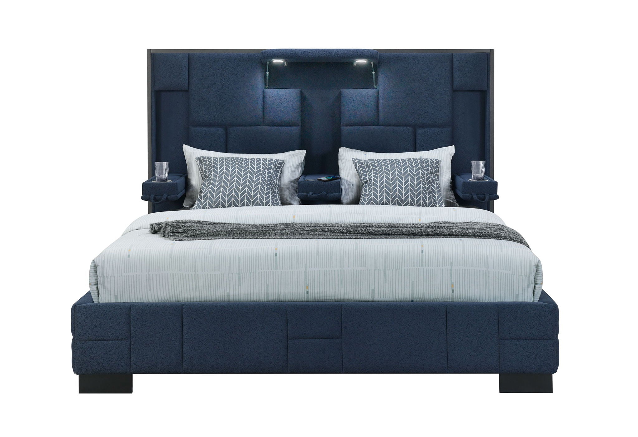 Oscar - King Bed Headboard, Footboard And Slats - Navy Blue