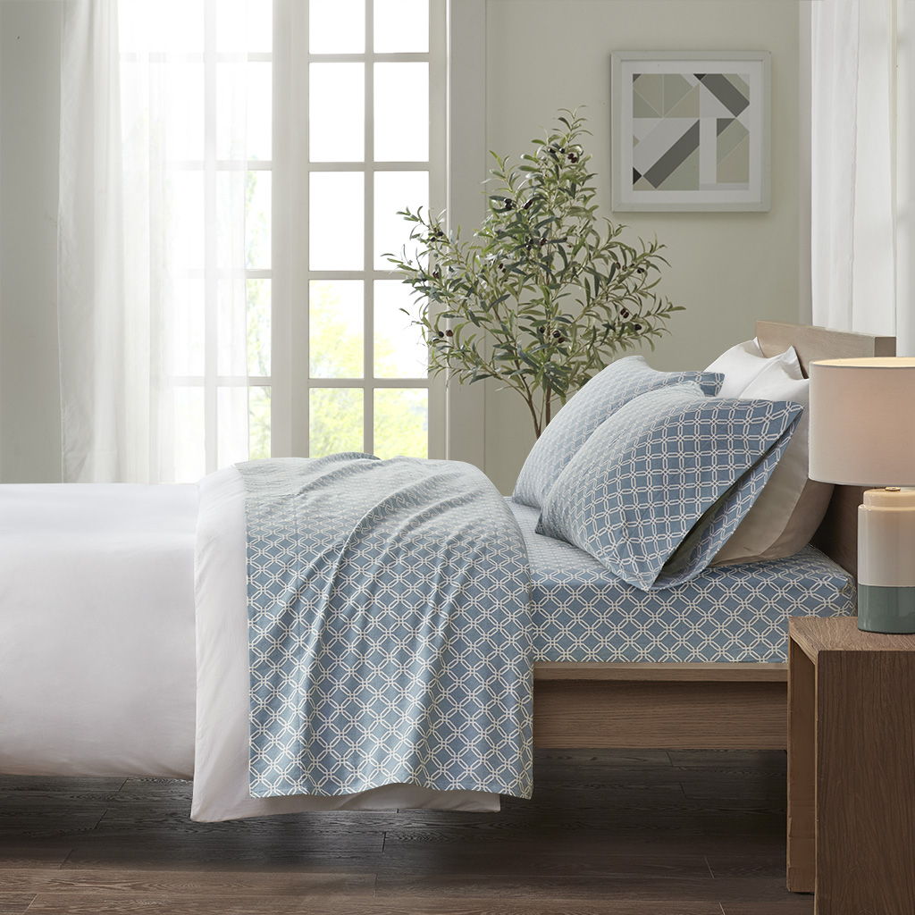 Cozy Flannel - King Printed Sheet Set - Blue Geo