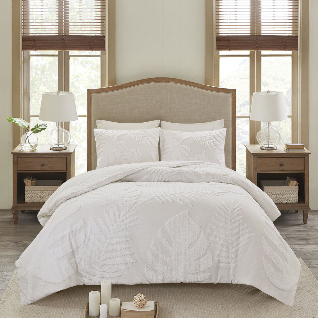 Bahari - 3 Piece Tufted Palm Duvet Cover Set - Off White