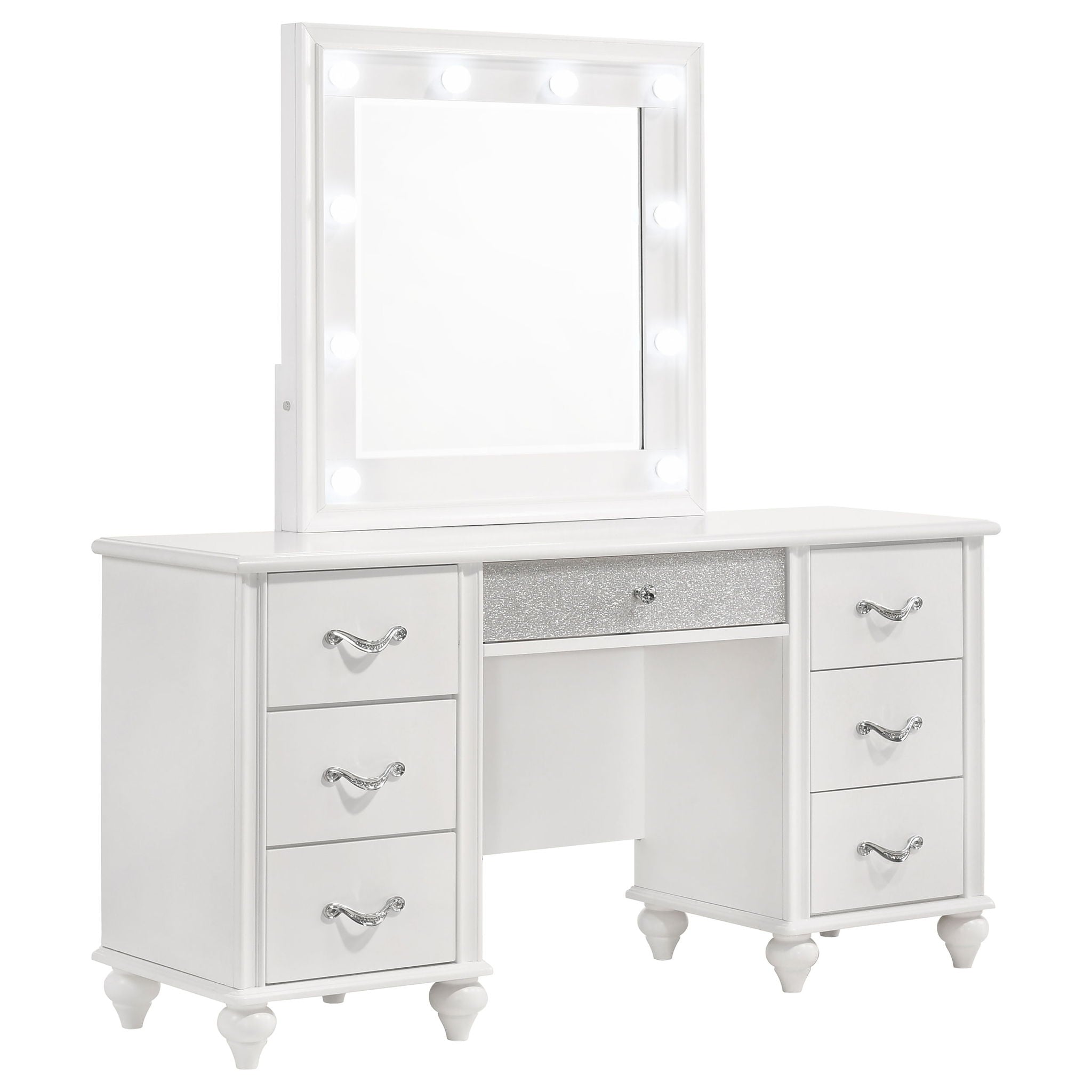 Charlotte - 7 Drawer Vanity Desk With LED Mirror - White