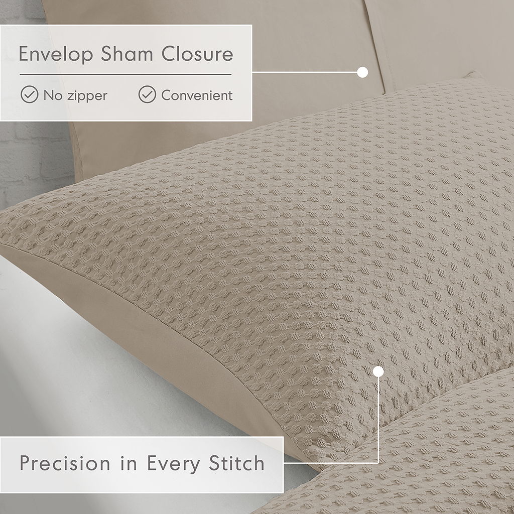 Mina - King/California King Waffle Weave Textured Comforter Set - Neutral