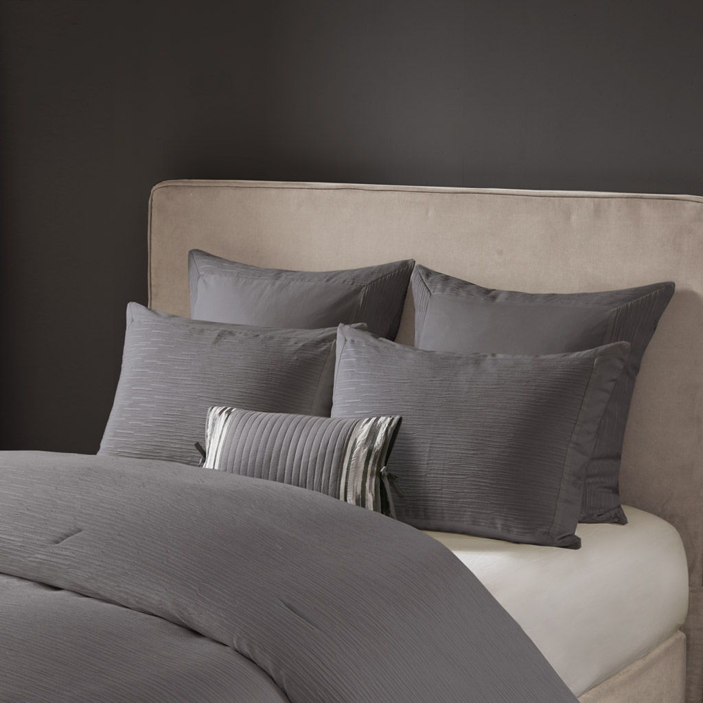 Hanae - King Blend Yarn Dyed 3 Piece Comforter Set - Gray