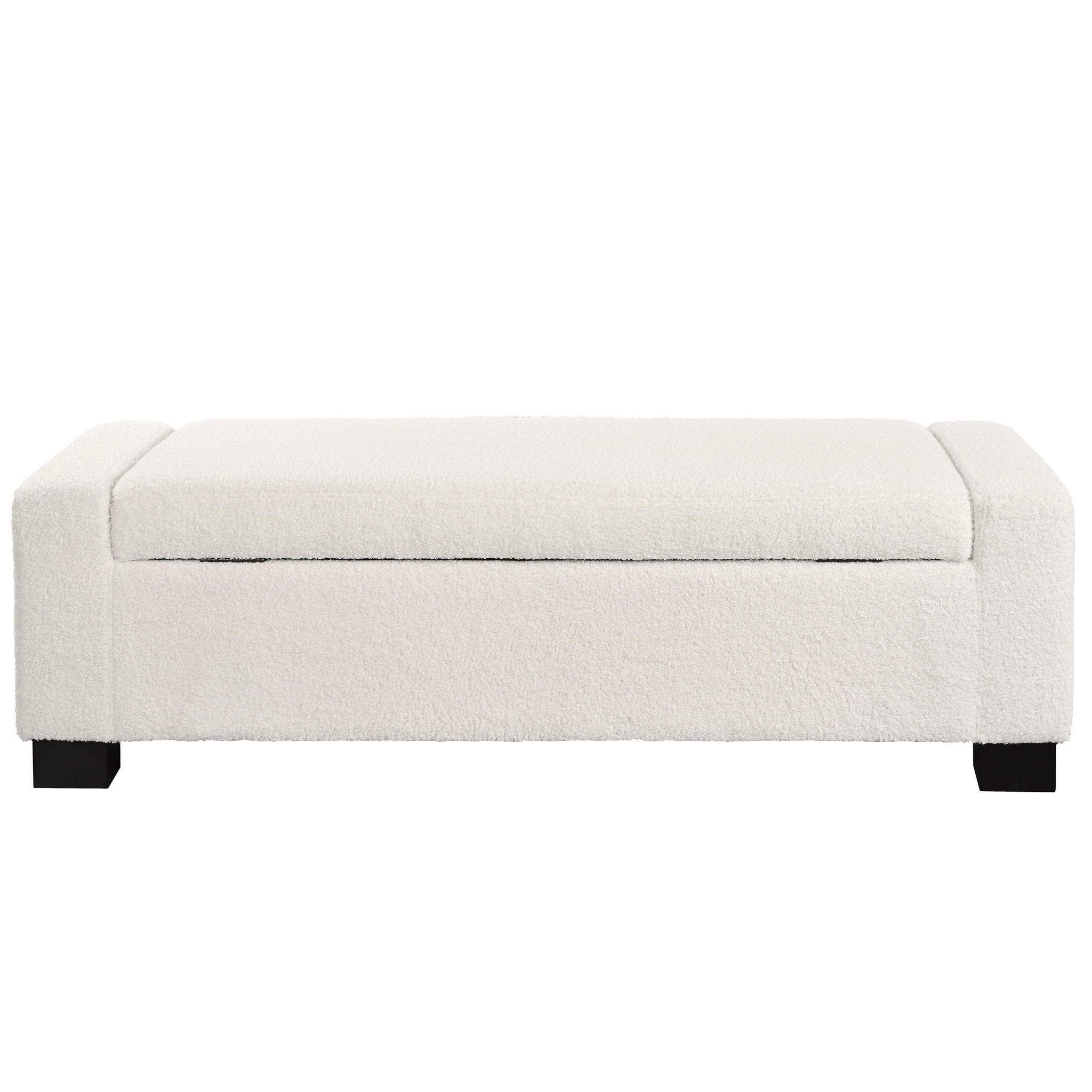 Textured Boucle Ottoman Bench With Hinged Lid For Seating And Storage - Beige