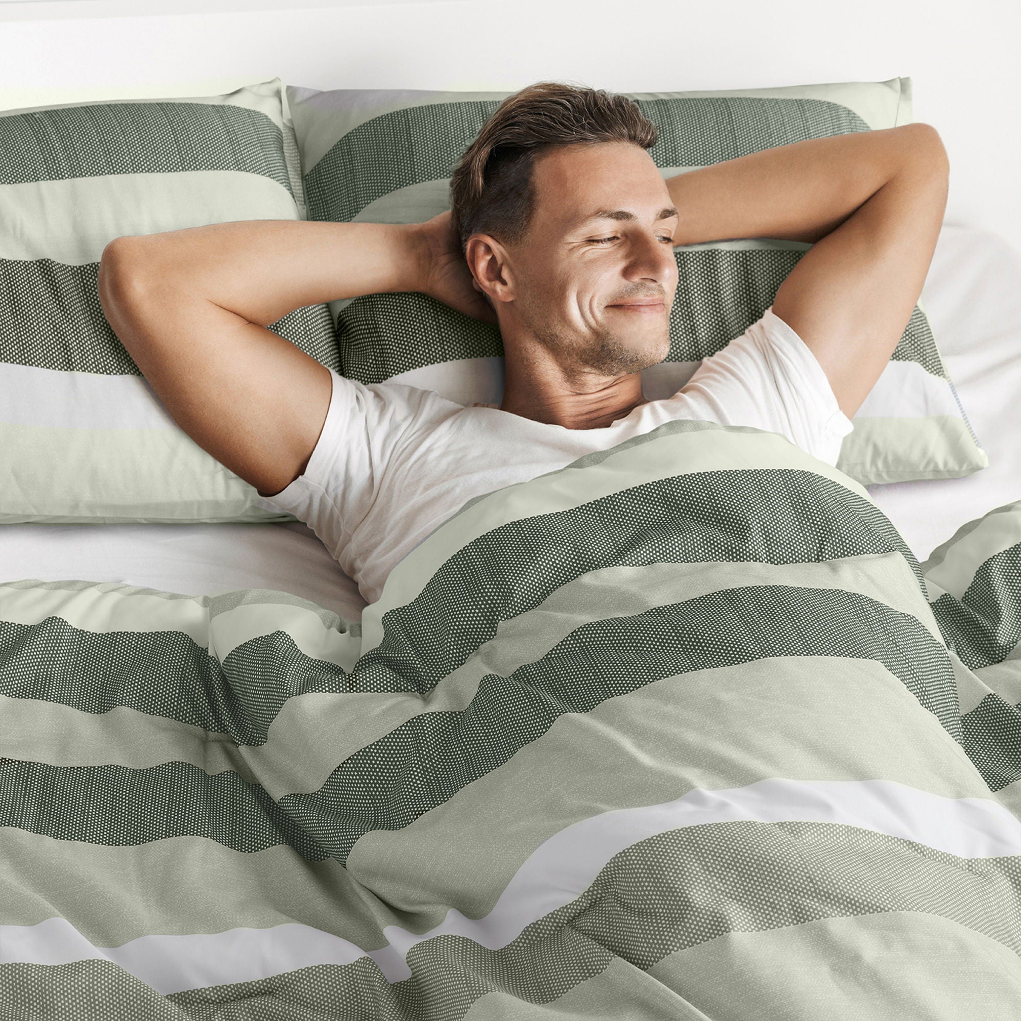Blais - King Stripe Textured Print Comforter Set - Sage