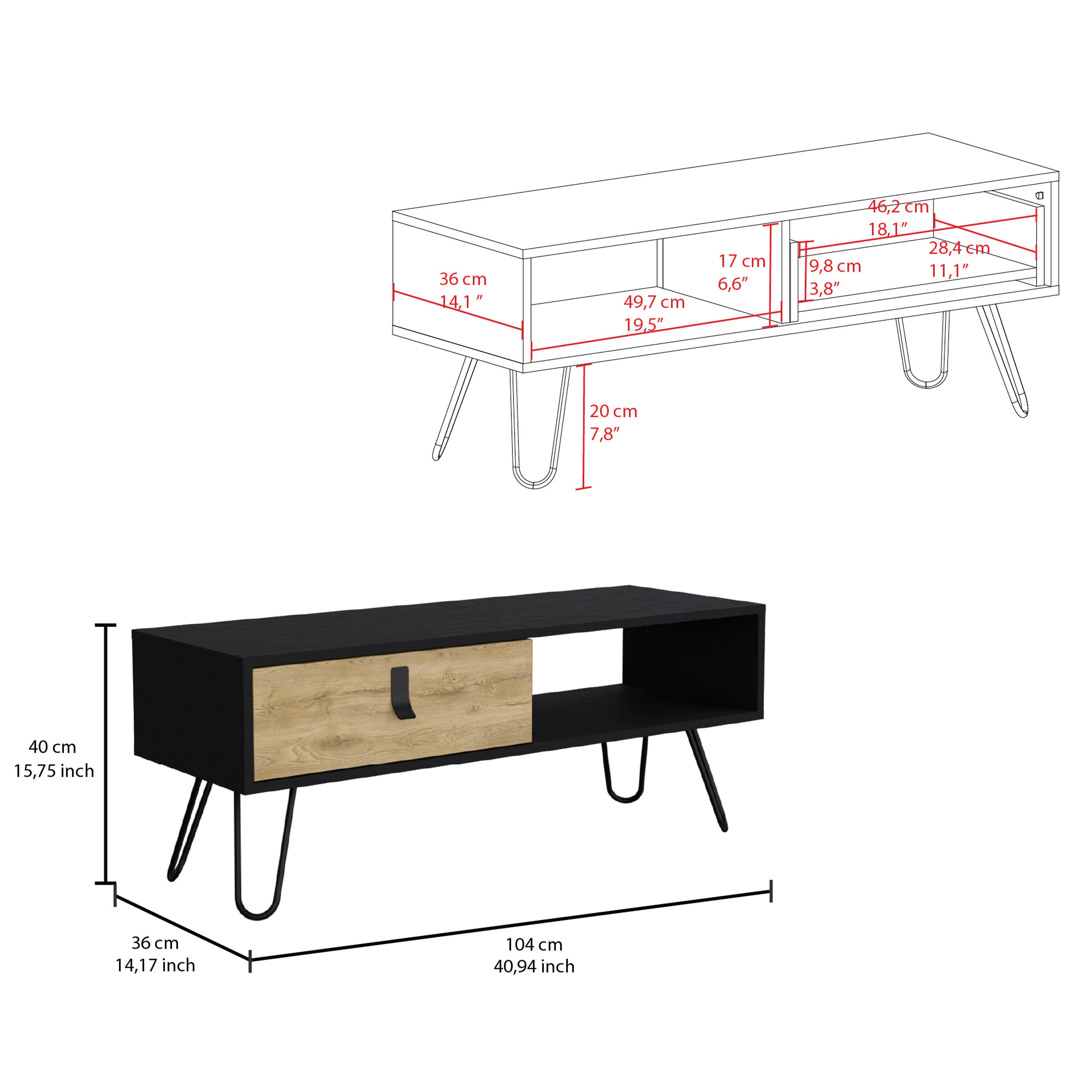 Huna Coffee Table with Hairpin Legs and Ample Storage Drawer