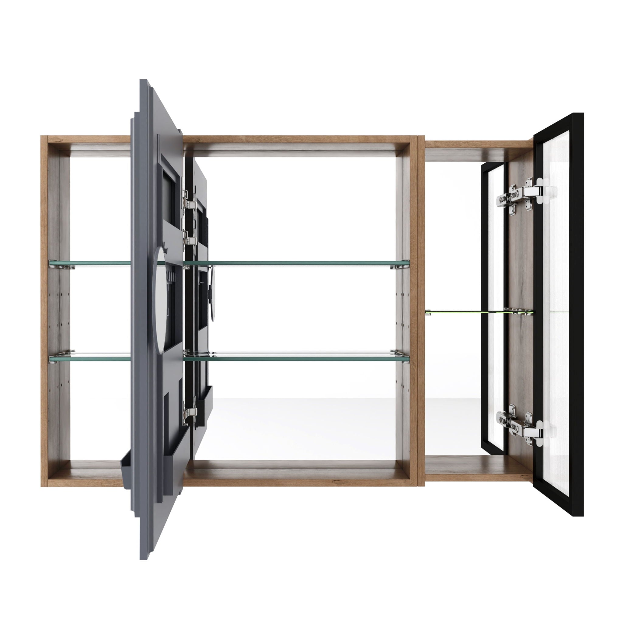 Wall Mounted Bathroom Mirror Cabinet With Soft Close Door, Adjustable Shelves - Imitative Oak