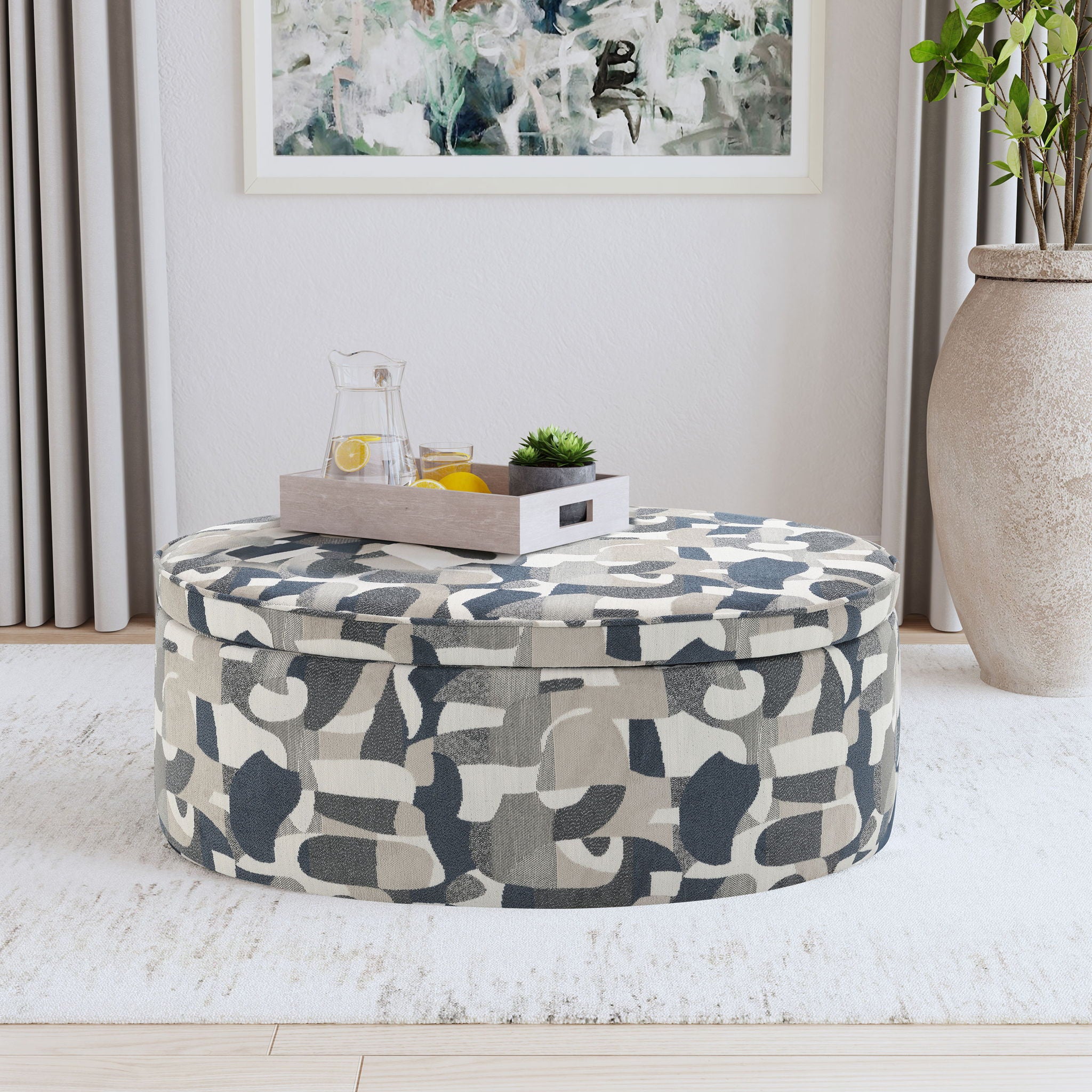 St. Helena - Oval Storage Ottoman With Removable Top - Indigo