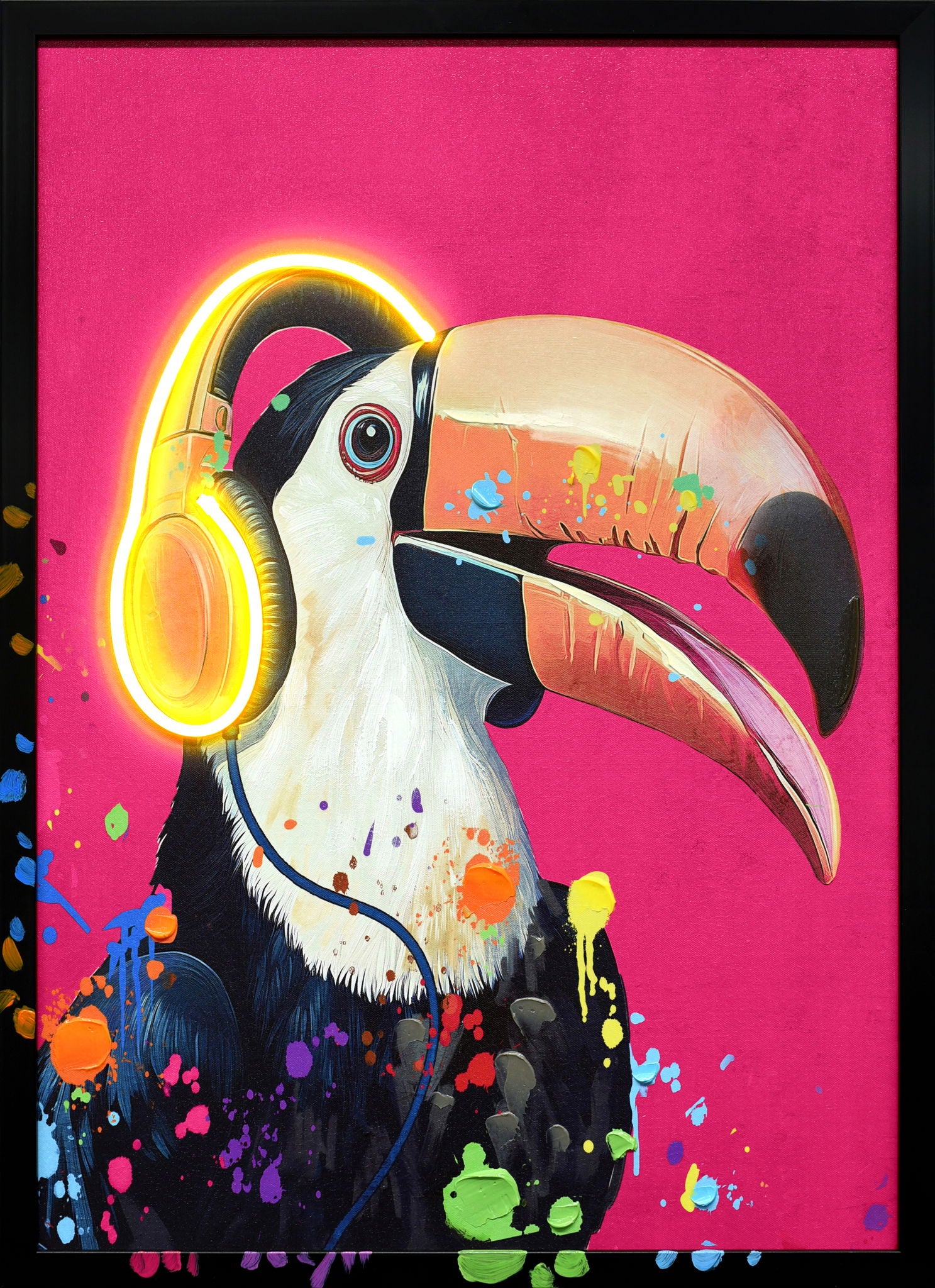 Neon Toucan Groove - 21" x 29" Framed Wall Art - Pink