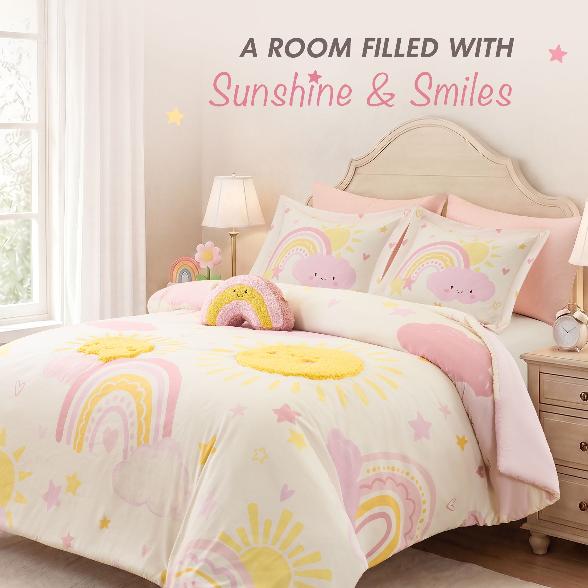 Sunshine - Queen Comforter Set - Pink / Yellow