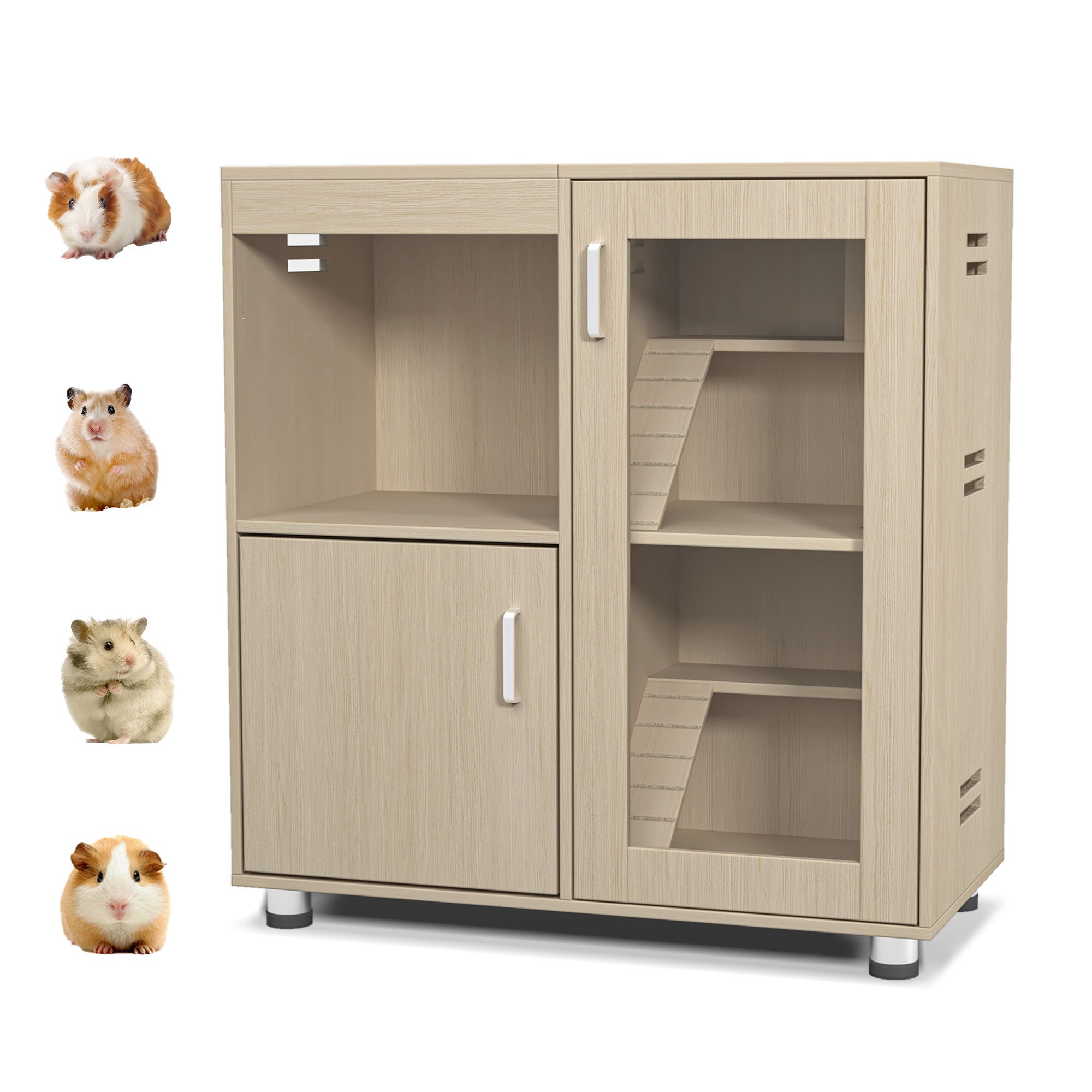 4 Tier Hamster Cage With Acrylic Windows And Storage Cabinet