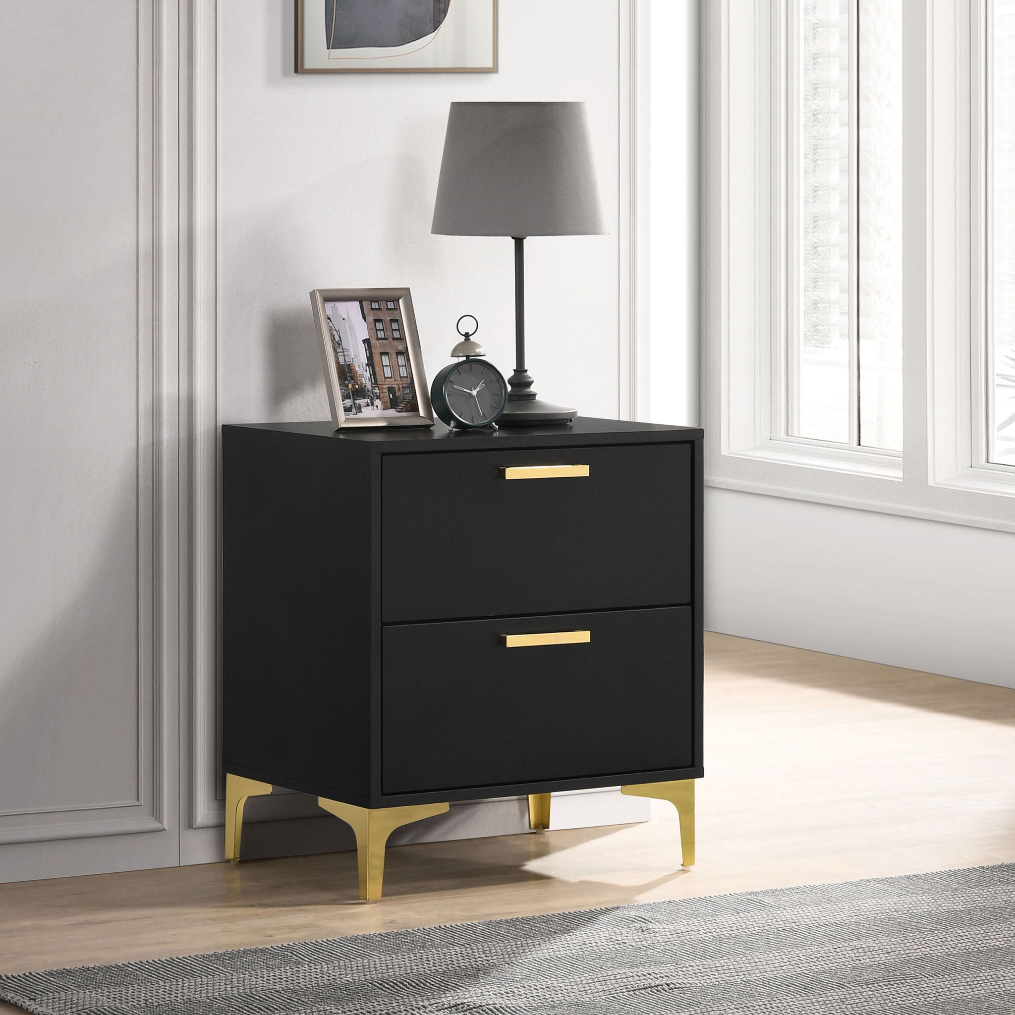 2 Drawer Rectangular Nightstand - Black